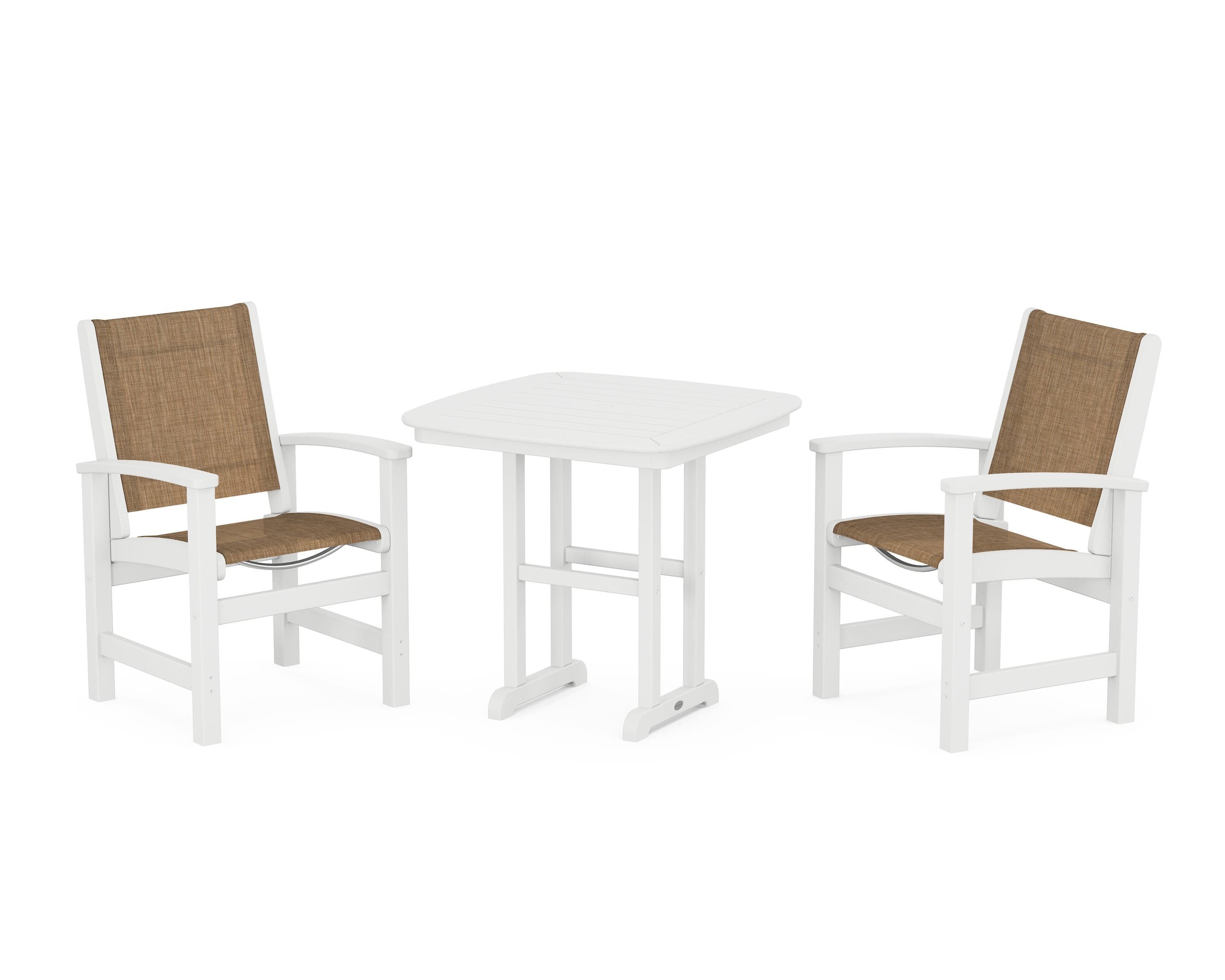 POLYWOOD Coastal 3-Piece Dining Set in White / Burlap Sling