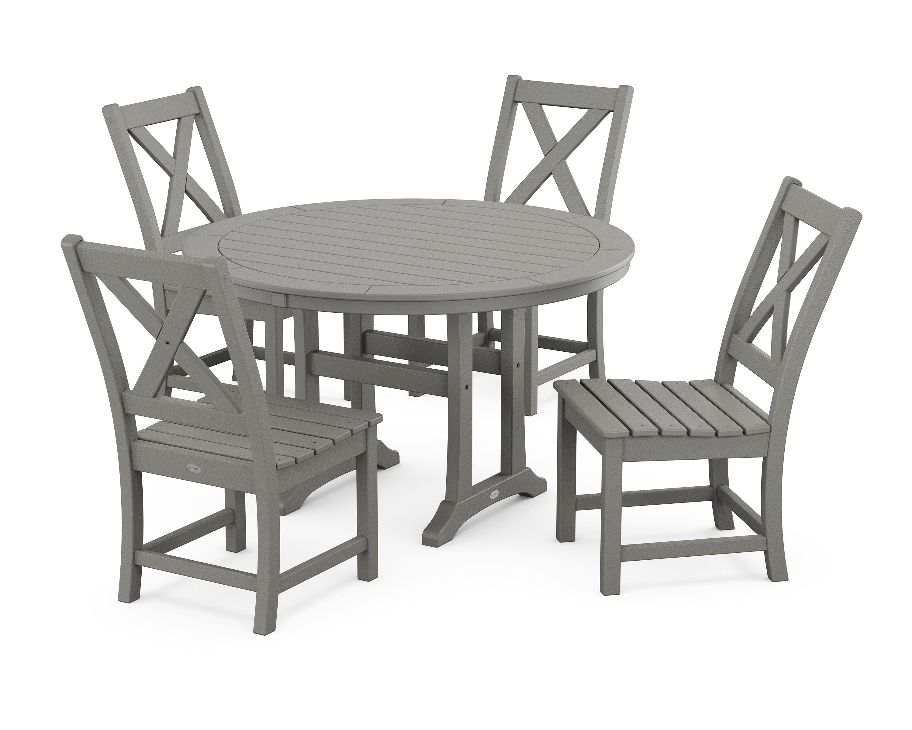 POLYWOOD® Braxton Side Chair 5-Piece Round Dining Set With Trestle Legs in Slate Grey