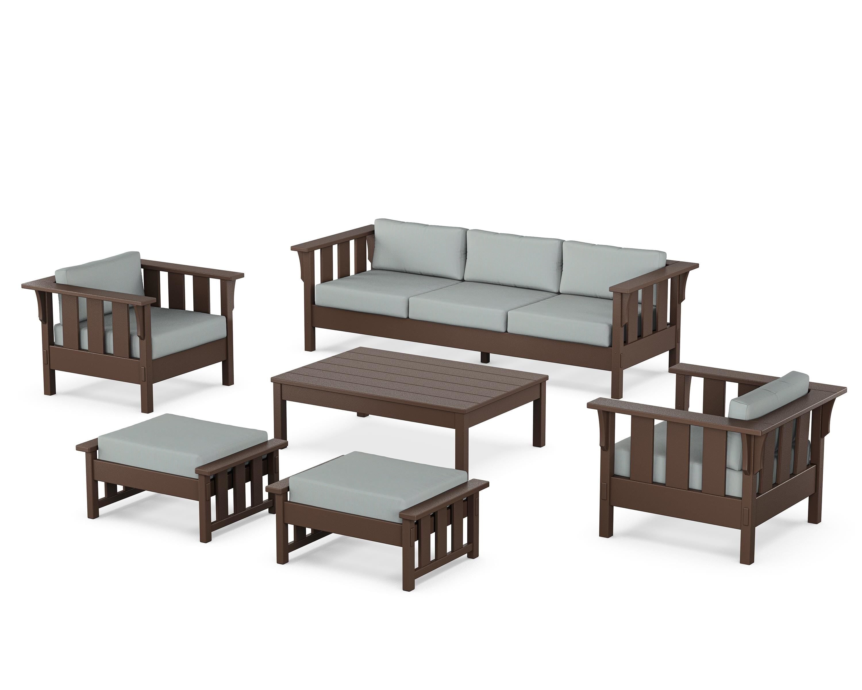 Martha Stewart by POLYWOOD Acadia 6-Piece Lounge Sofa Set in Mahogany / Spa