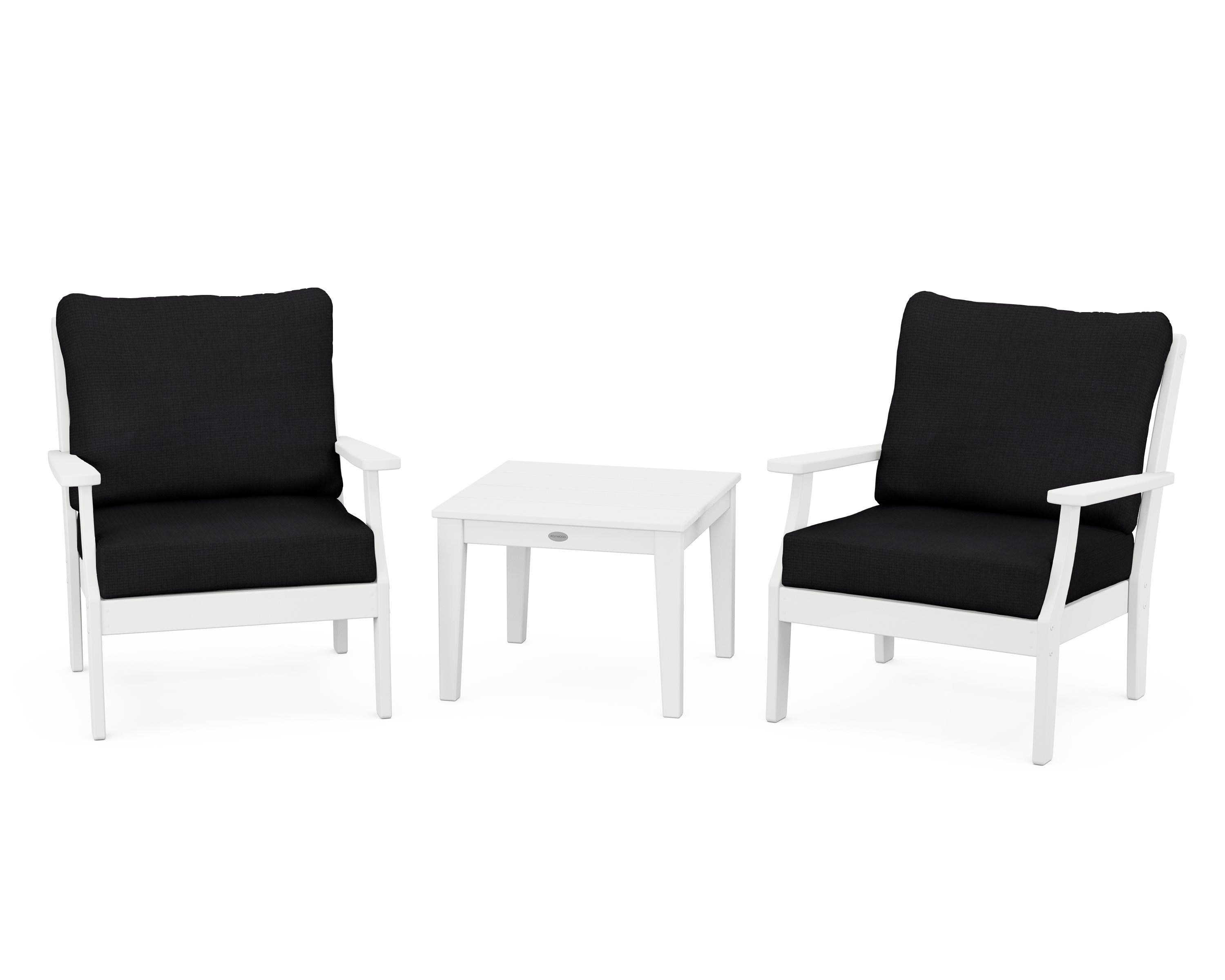POLYWOOD Braxton 3-Piece Deep Seating Set in White / Midnight Linen