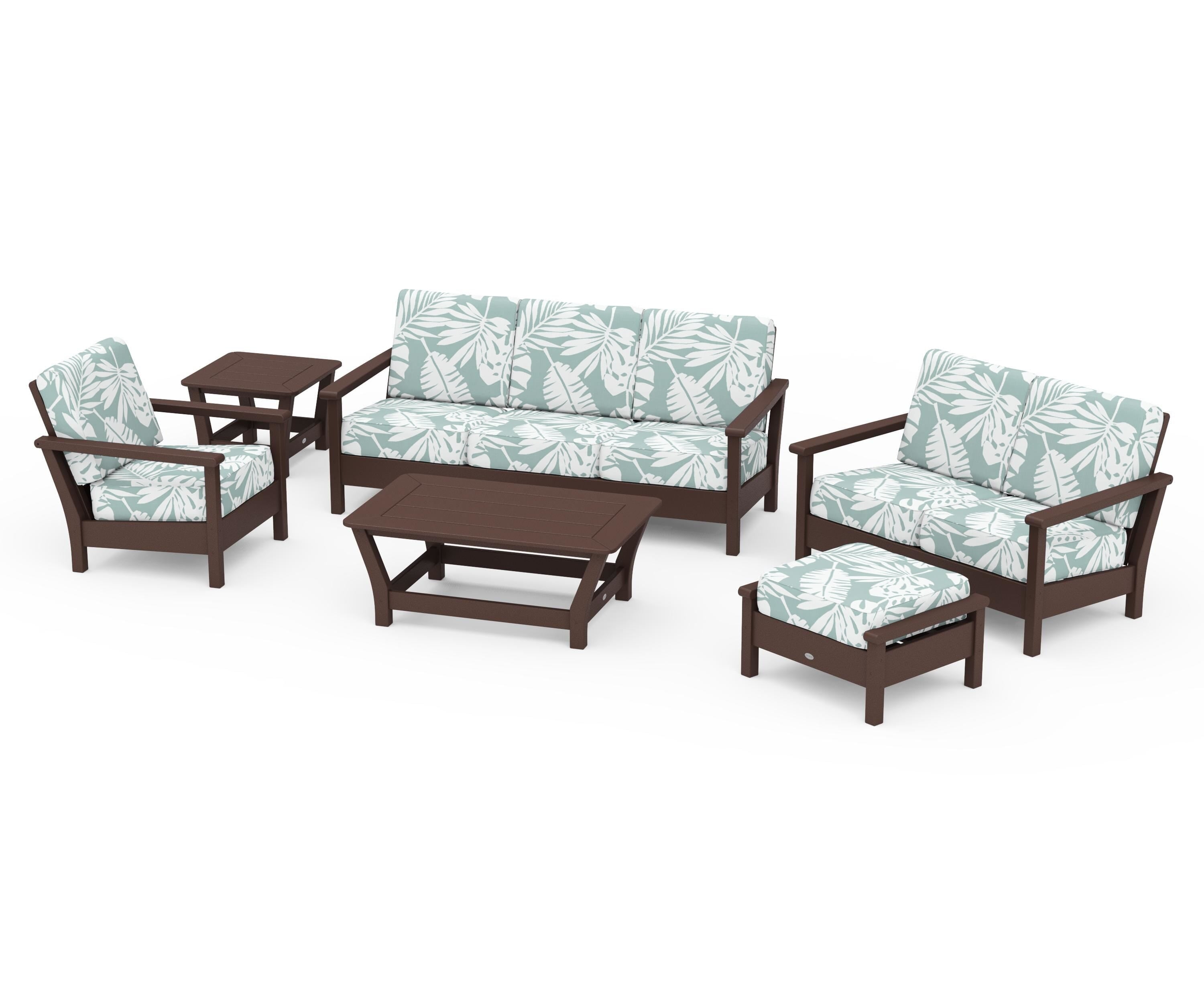 POLYWOOD Harbour 6-Piece Outdoor Living Set in Mahogany / Leaf Glacier Spa