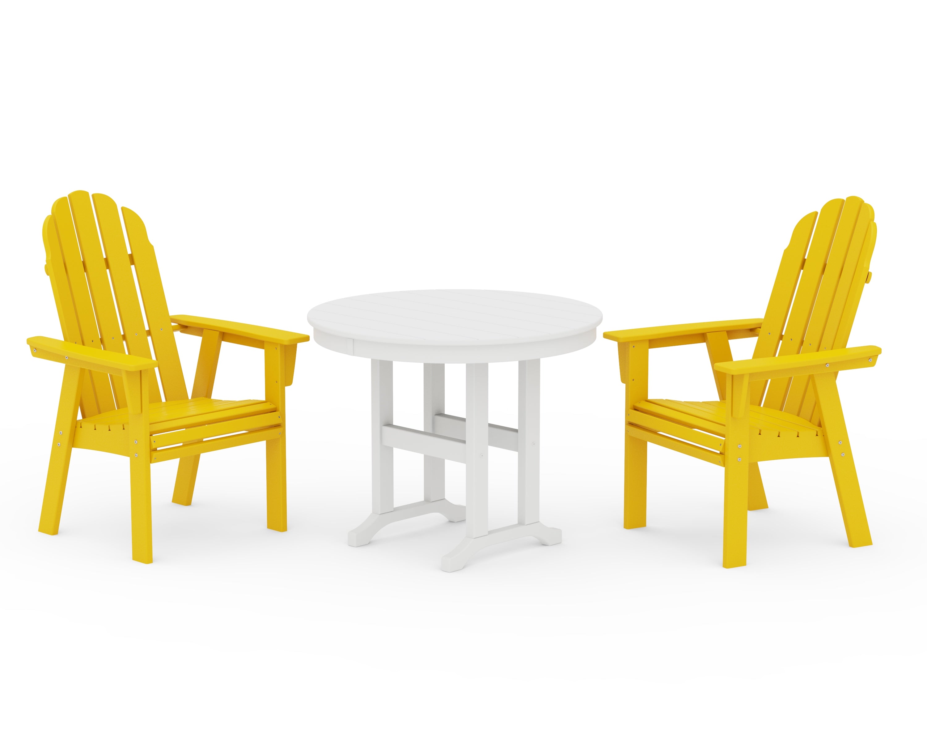 POLYWOOD Vineyard Adirondack 3-Piece Round Dining Set in Lemon / White