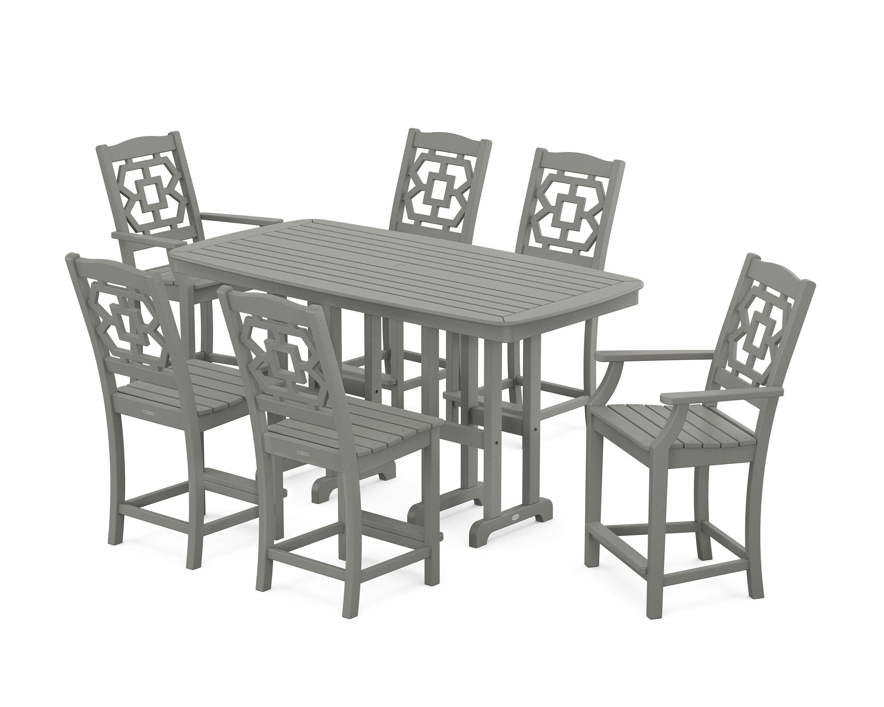 Martha Stewart by POLYWOOD Chinoiserie 7-Piece Counter Set in Slate Grey