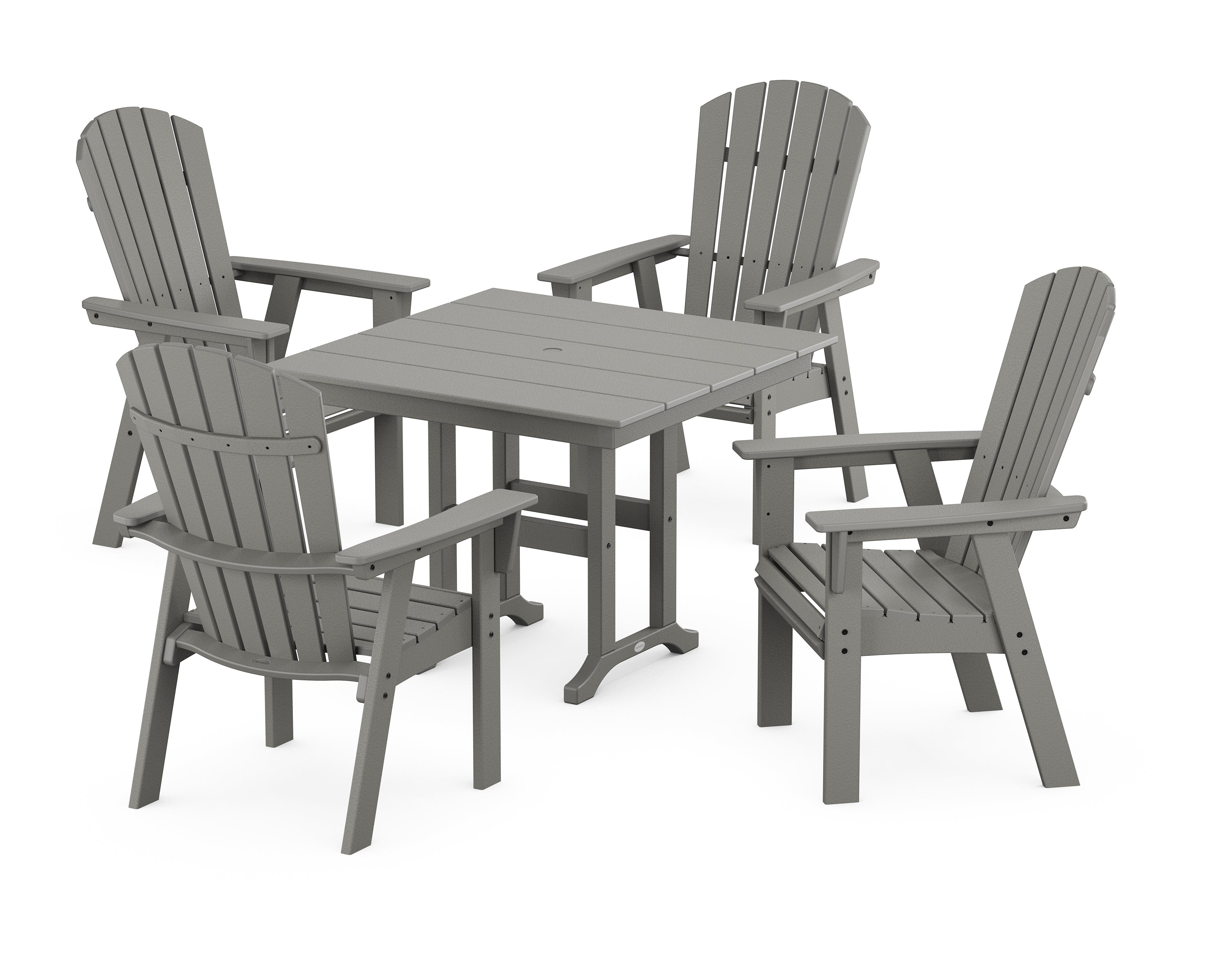 POLYWOOD Nautical Curveback Adirondack 5-Piece Farmhouse Dining Set in Slate Grey