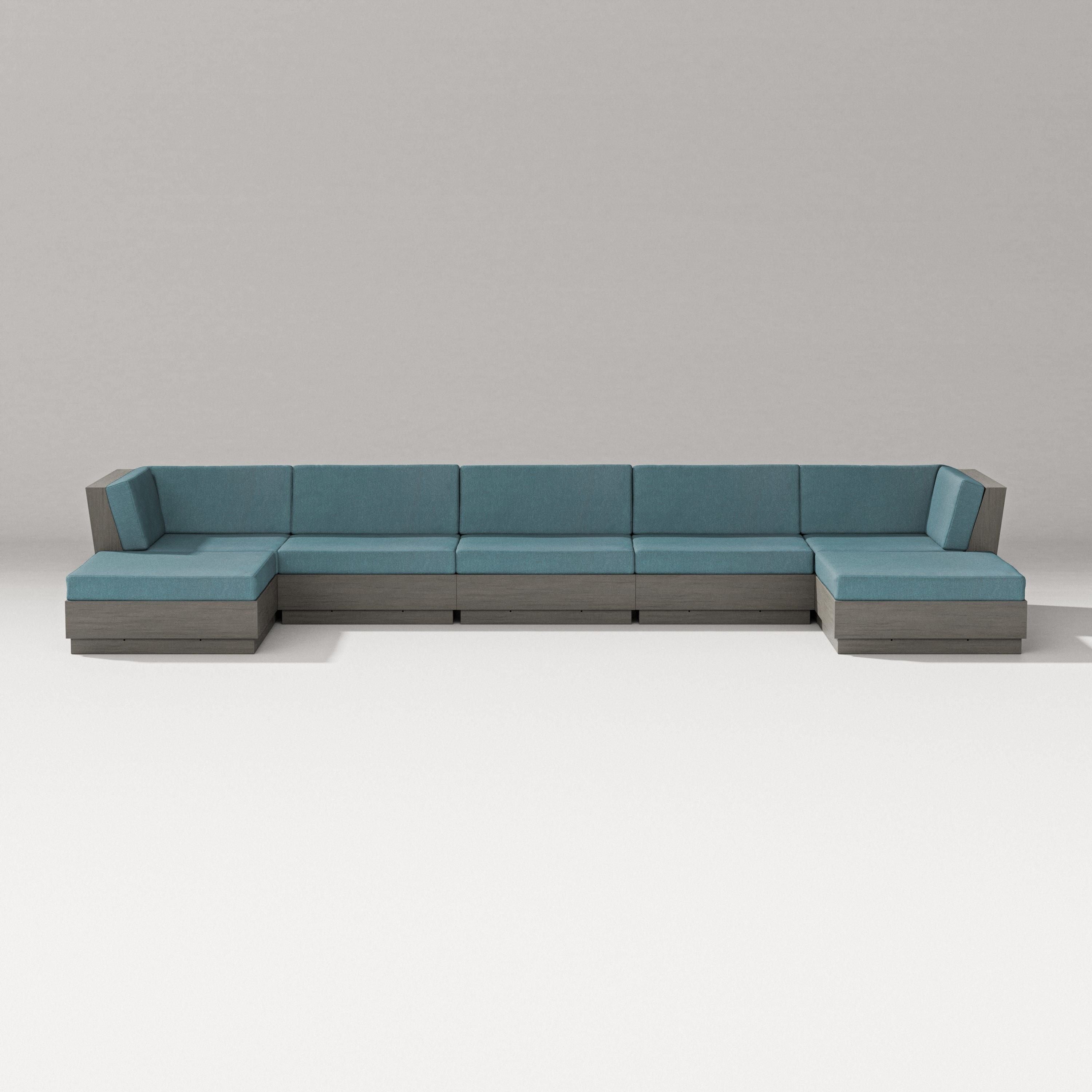 PW Designer Series Elevate 7-Piece Double Chaise Sectional in Driftwood / Ocean Teal