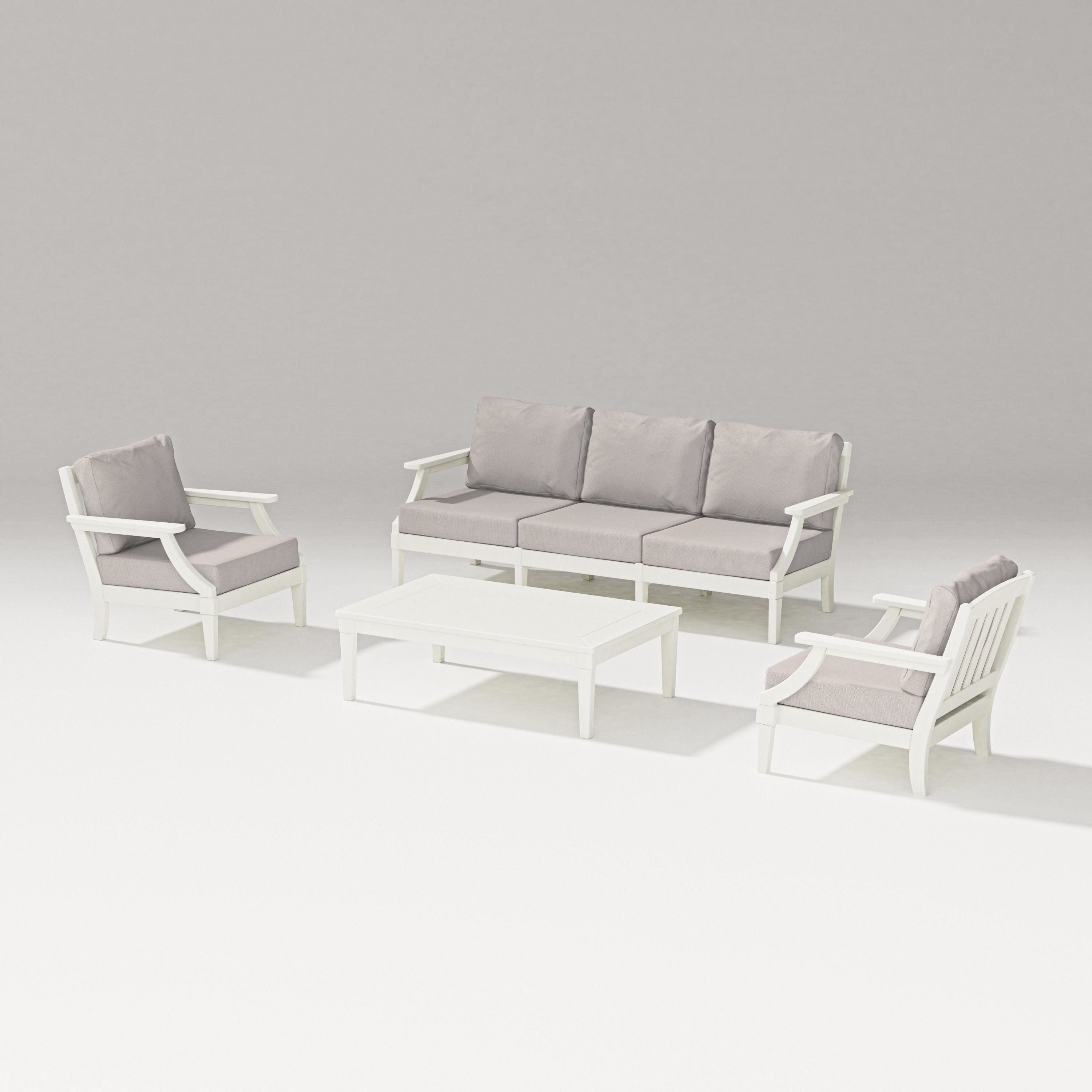 PW Designer Series Estate 4-Piece Lounge Sofa Set in Vintage White / Dune Burlap