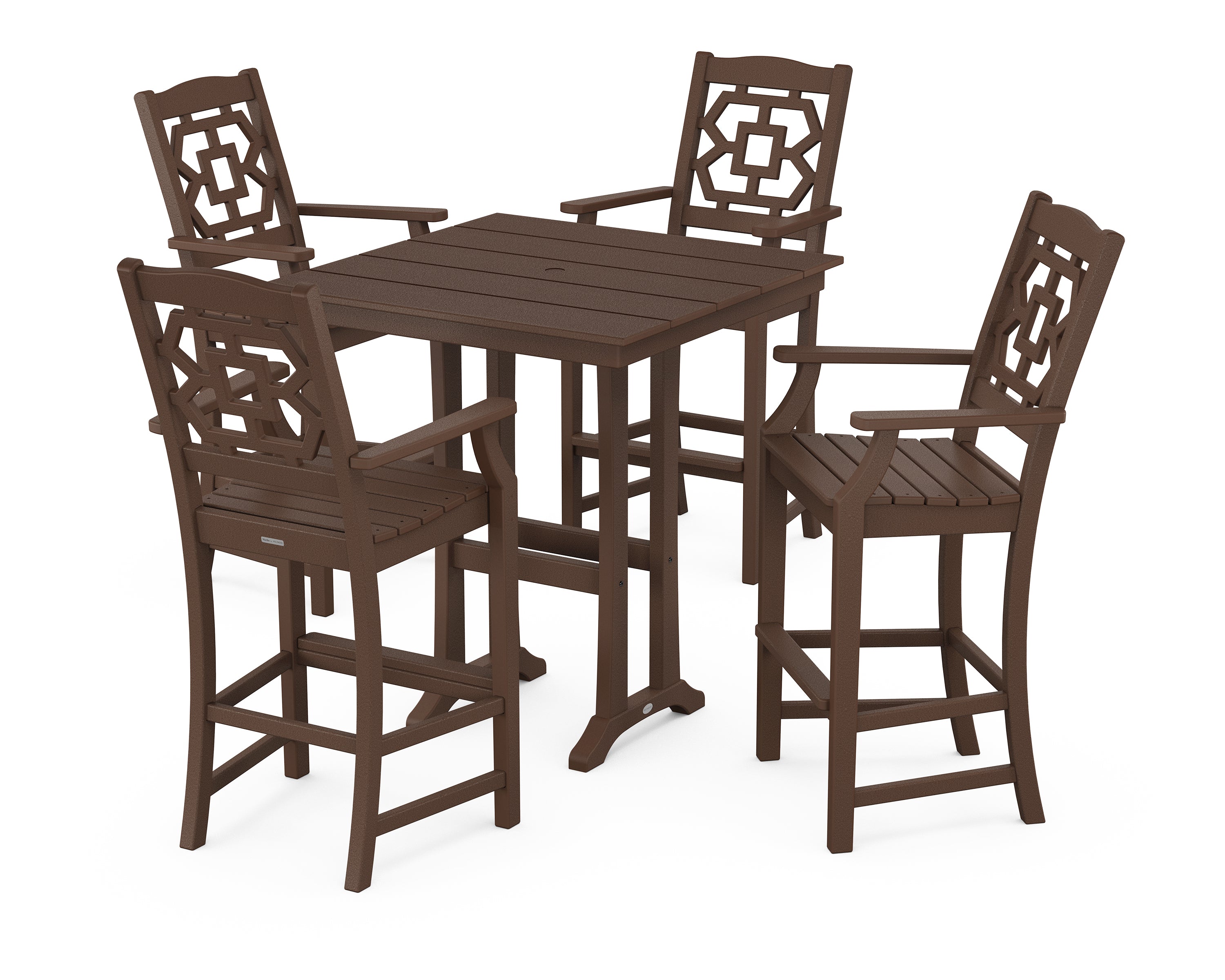 Martha Stewart by POLYWOOD® Chinoiserie 5-Piece Farmhouse Bar Set with Trestle Legs in Mahogany
