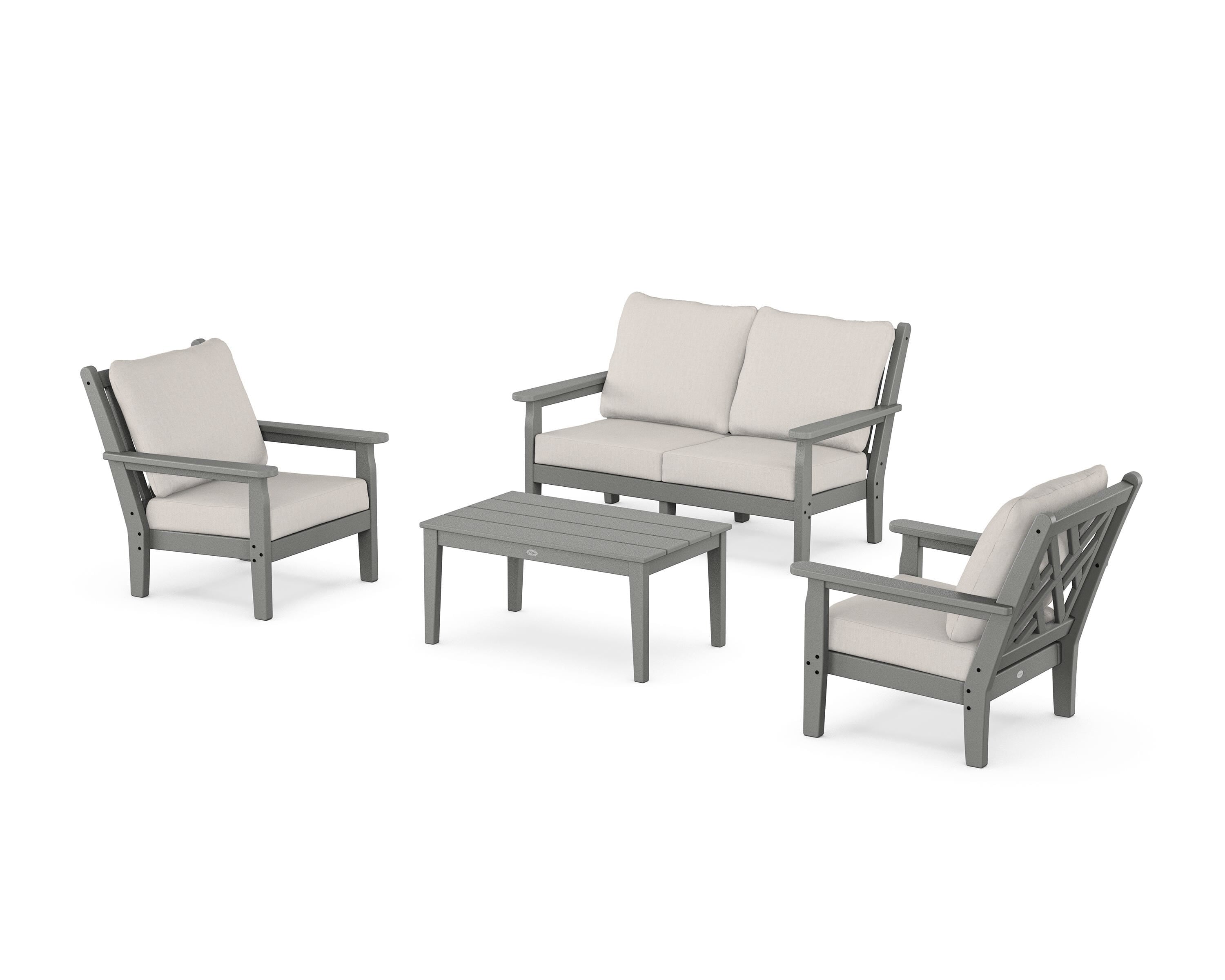 POLYWOOD Chippendale 4-Piece Deep Seating Set with Loveseat in Slate Grey / Cast Ash