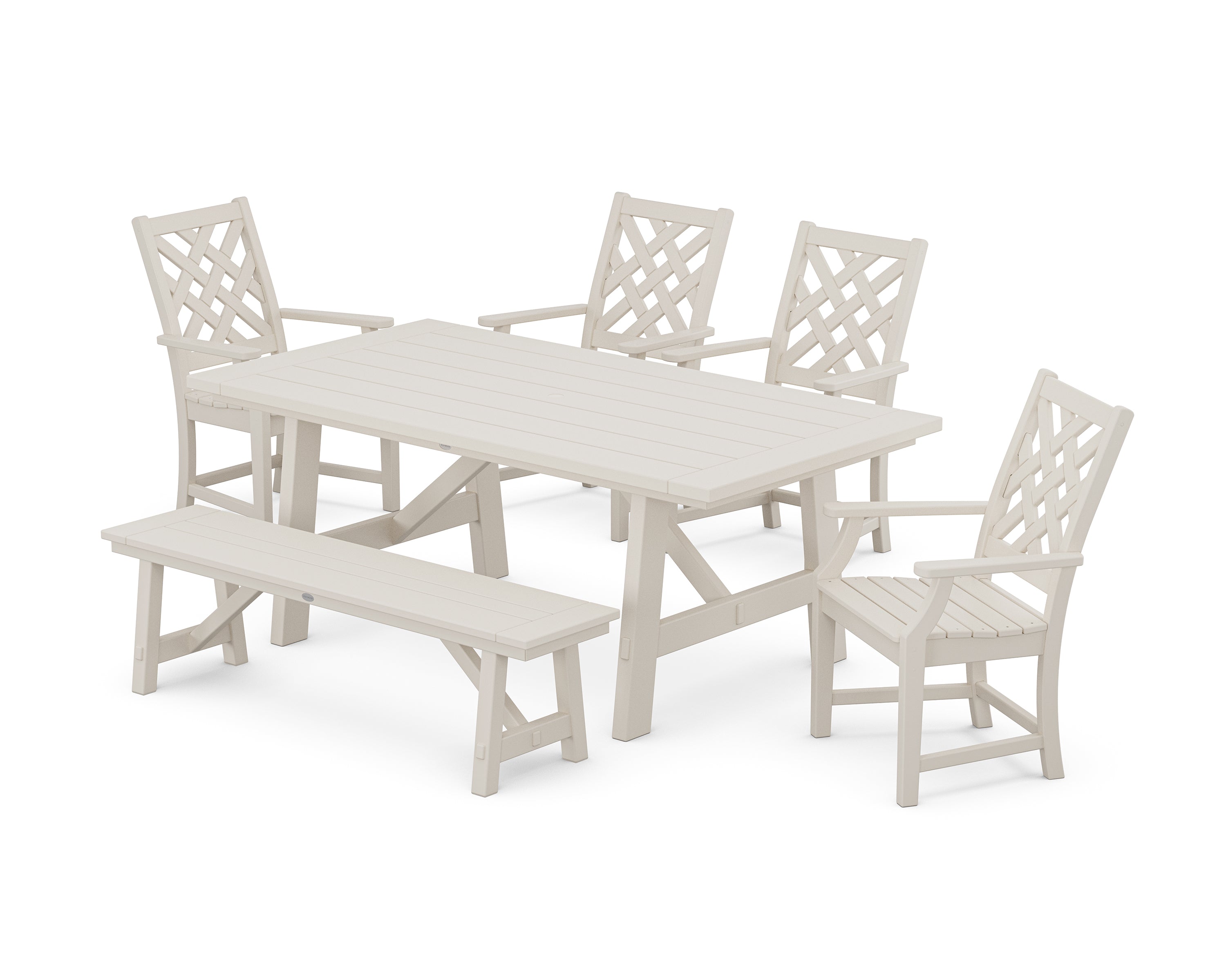 Country Living Wovendale 6-Piece Rustic Farmhouse Dining Set with Bench in Sand