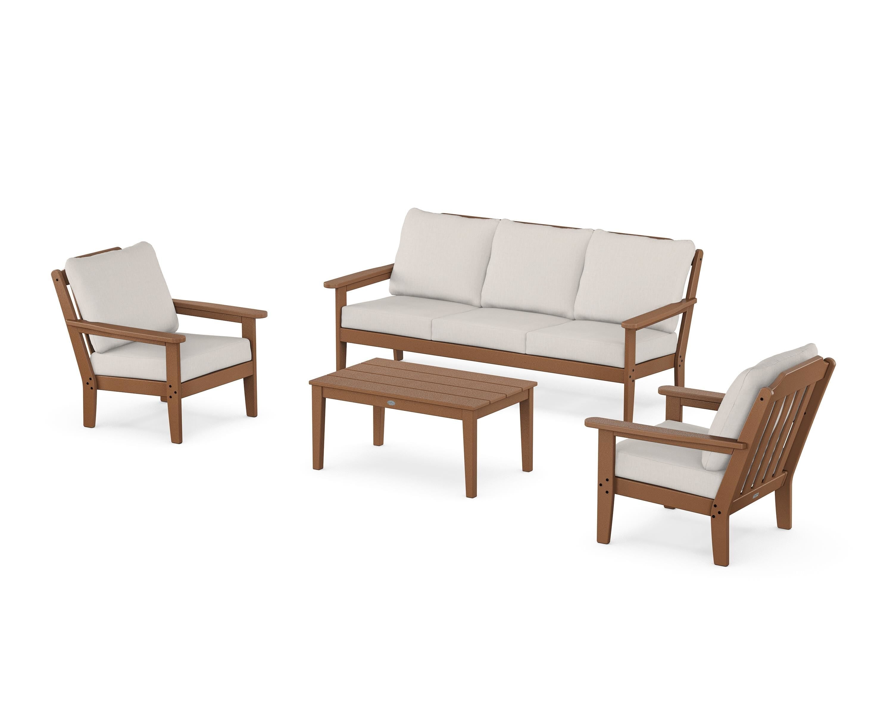 Country Living Cottage 4-Piece Deep Seating Set with Sofa in Teak / Cast Ash