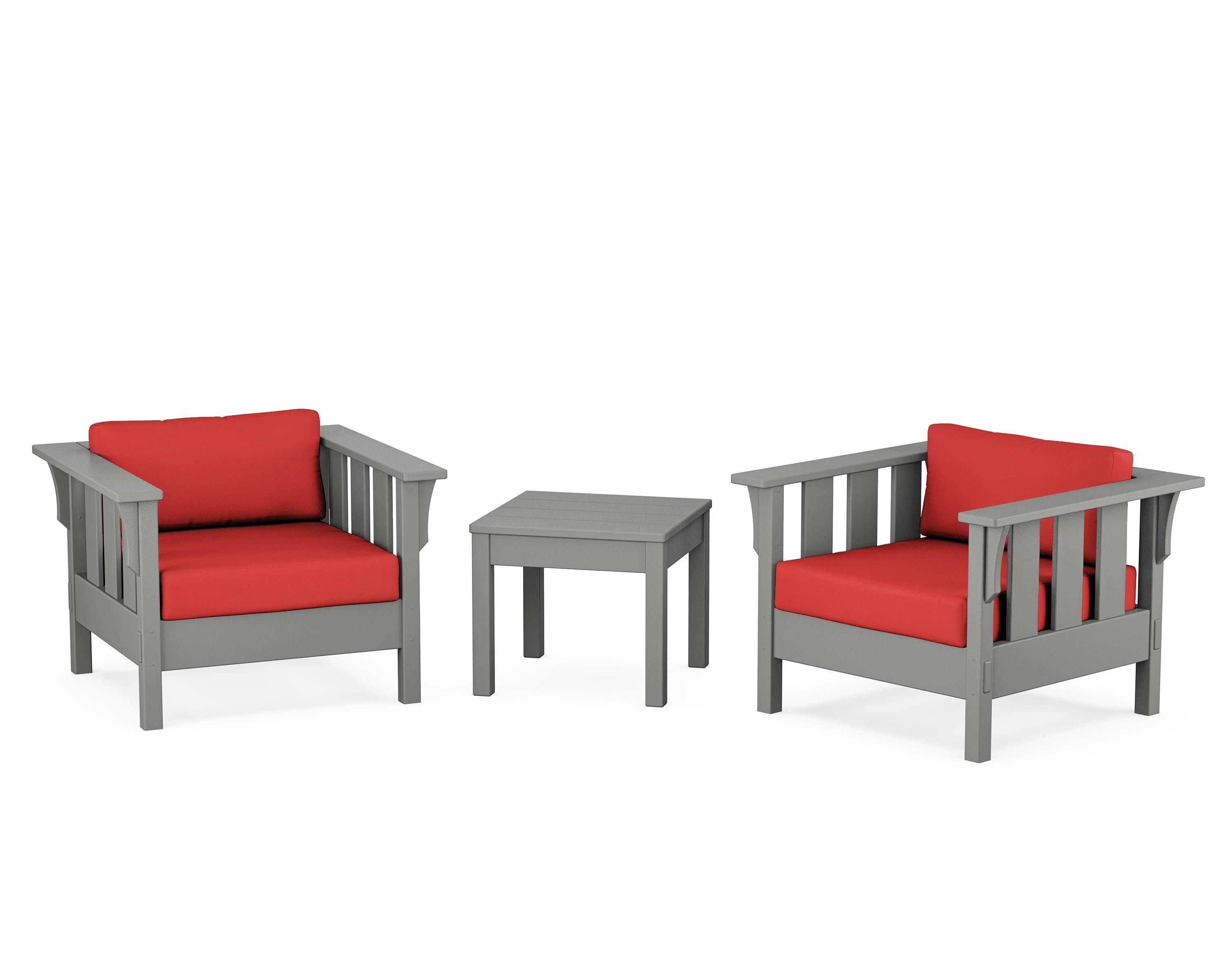 Martha Stewart by POLYWOOD Acadia 3-Piece Deep Seating Set in Slate Grey / Crimson Linen