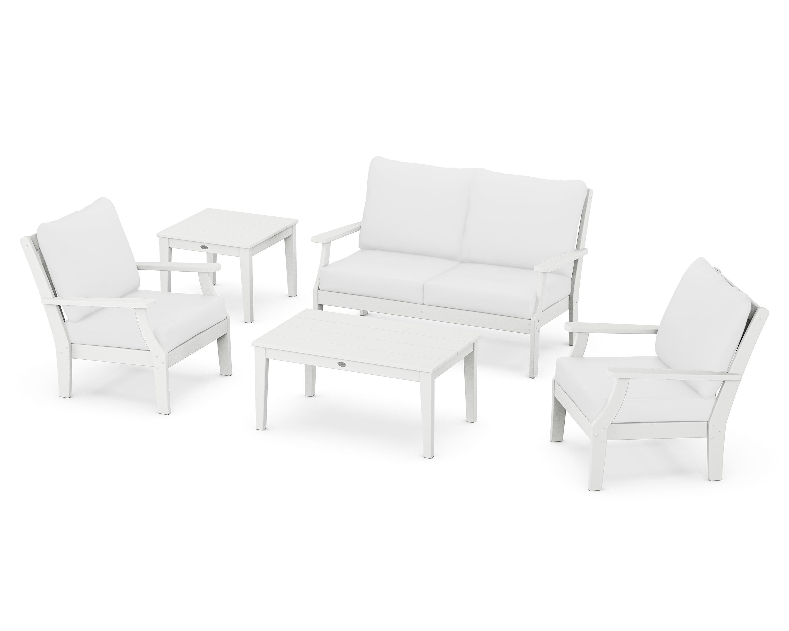 POLYWOOD Braxton 5-Piece Deep Seating Set in White / Natural