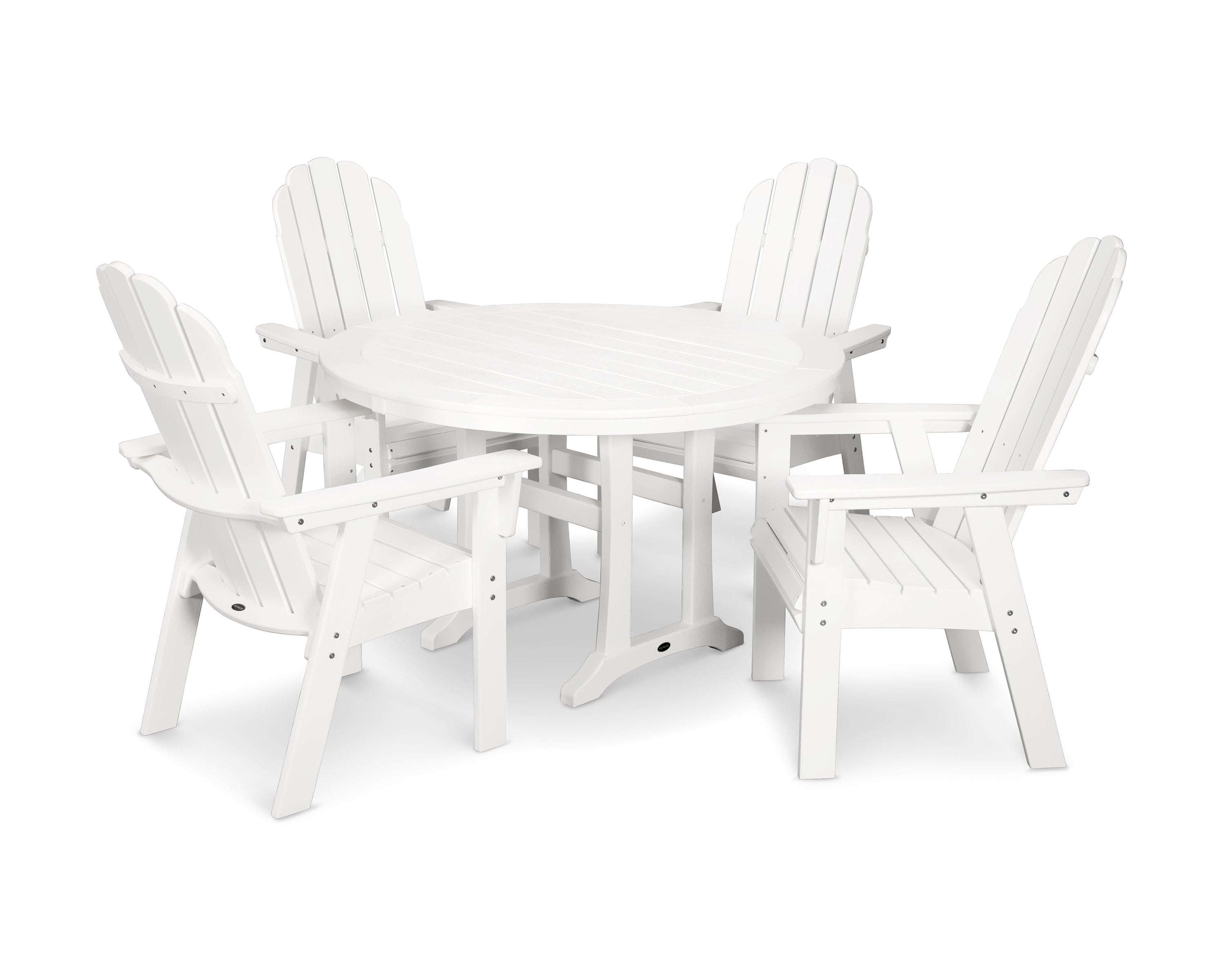 POLYWOOD® Vineyard Curveback Adirondack 5-Piece Nautical Trestle Dining Set in White