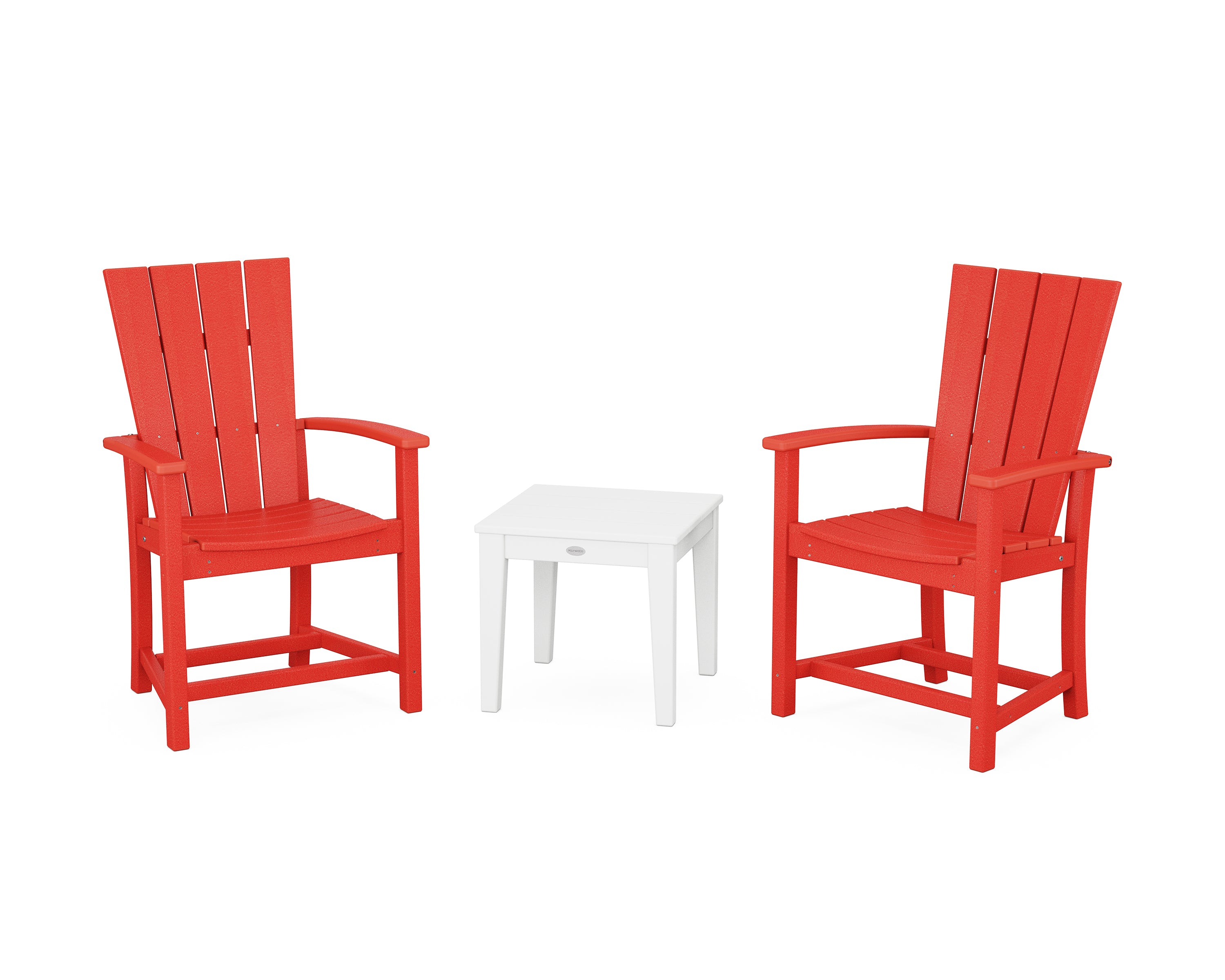 POLYWOOD Quattro 3-Piece Upright Adirondack Chair Set in Sunset Red / White