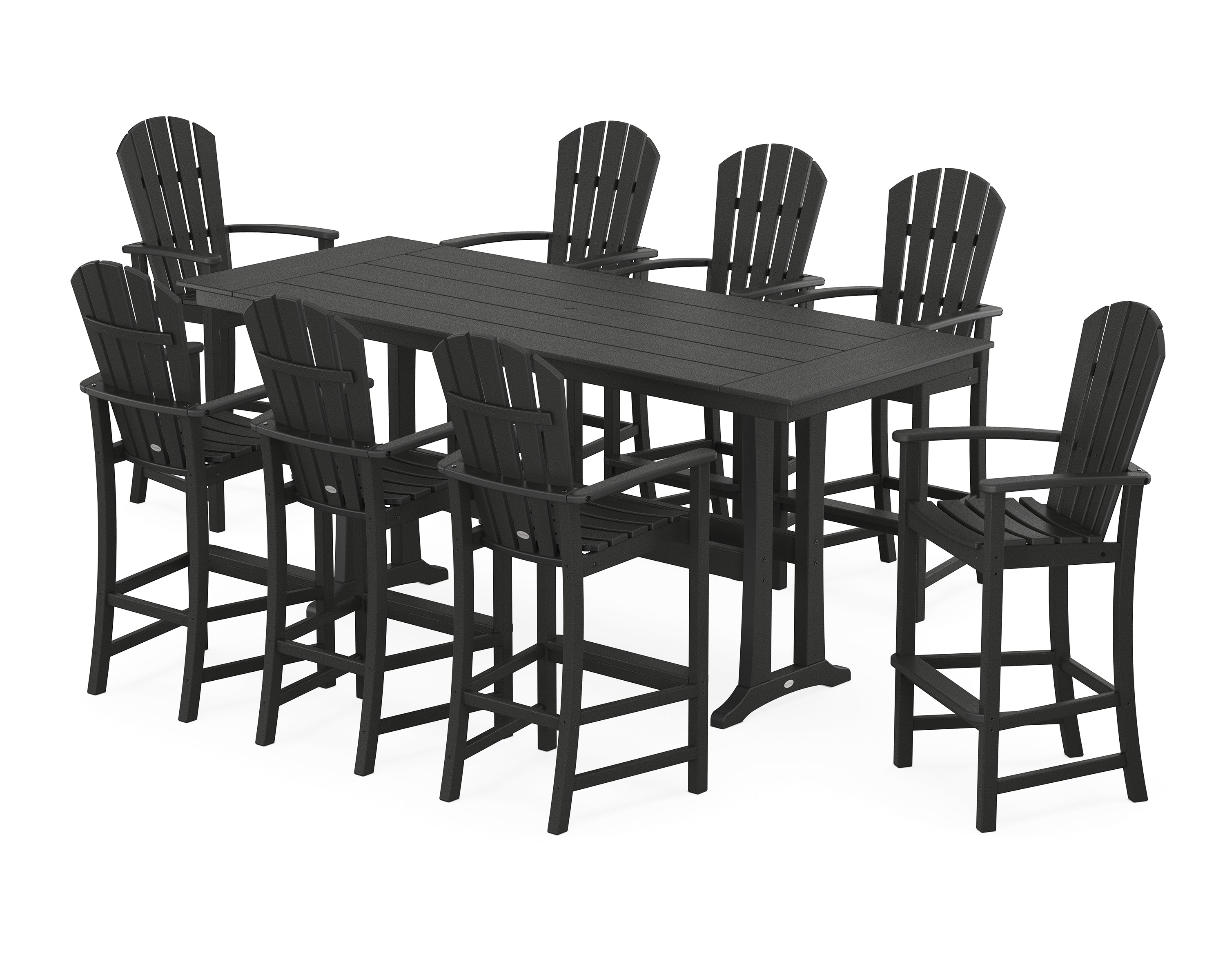 POLYWOOD Palm Coast 9-Piece Farmhouse Bar Set with Trestle Legs in Black
