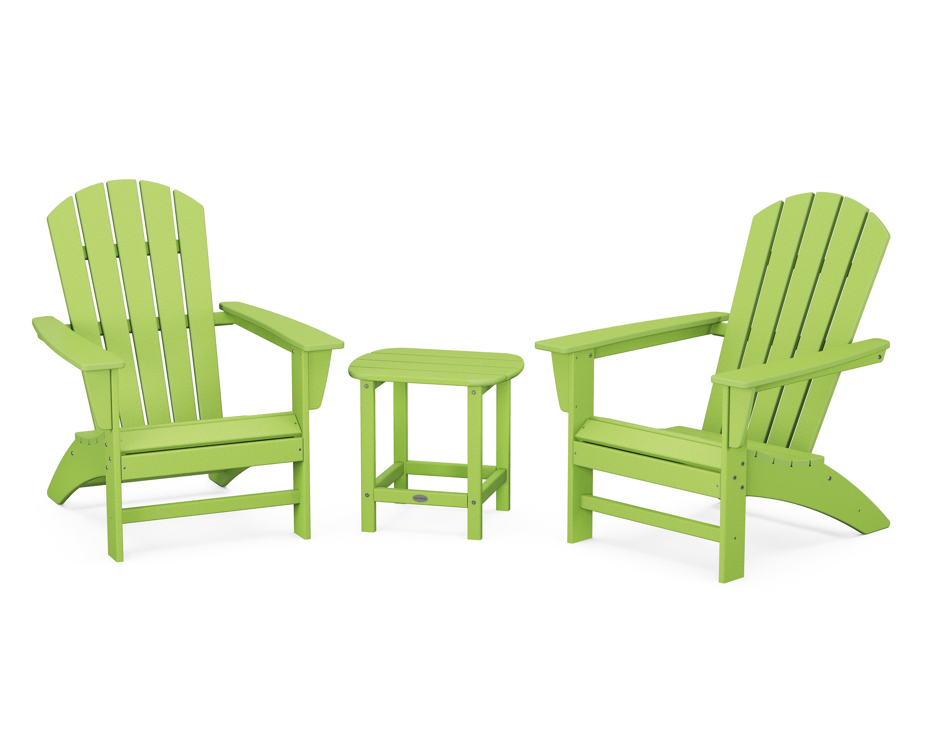 POLYWOOD® Nautical 3-Piece Adirondack Set with South Beach 18" Side Table in Lime