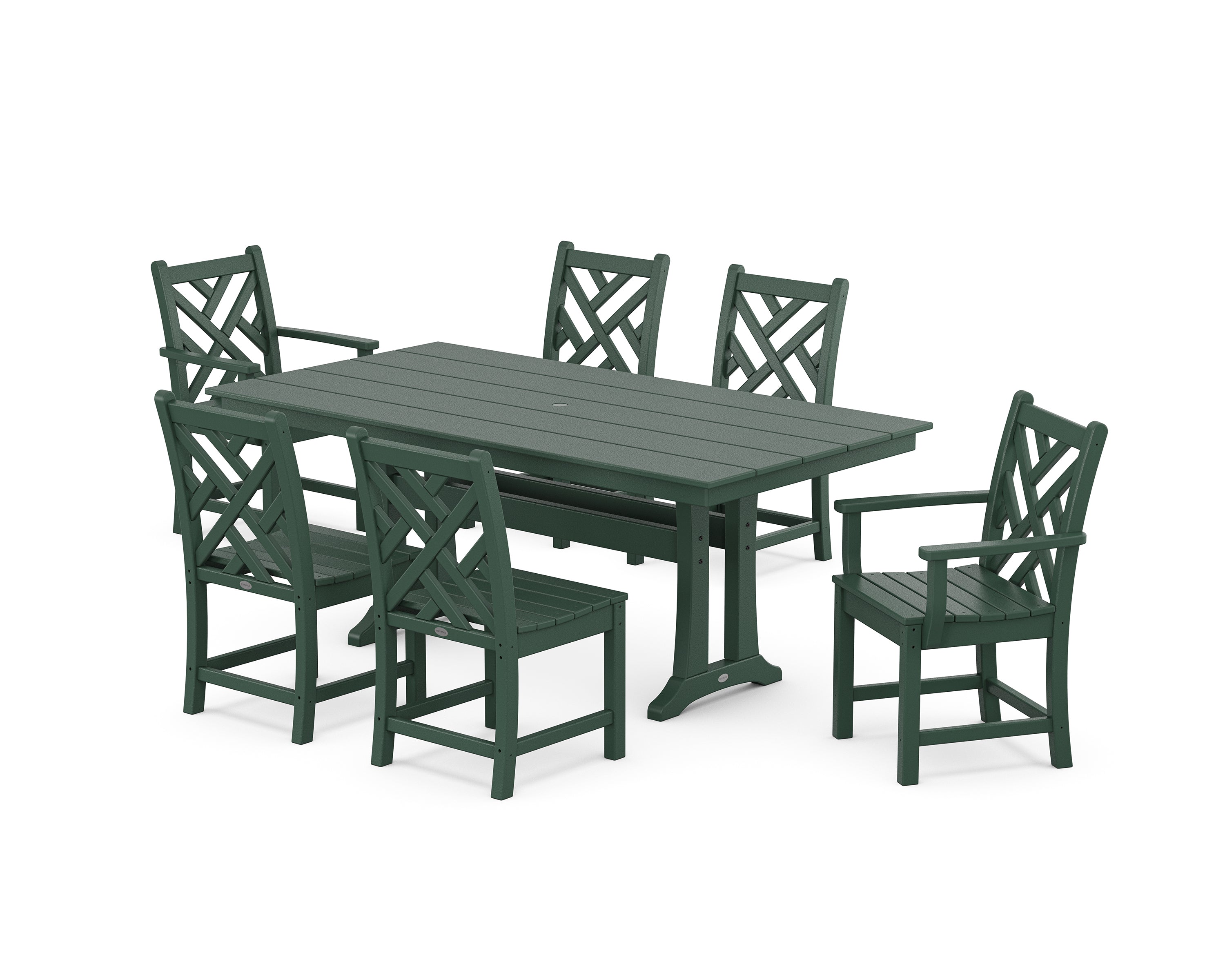 POLYWOOD Chippendale 7-Piece Farmhouse Trestle Dining Set in Green