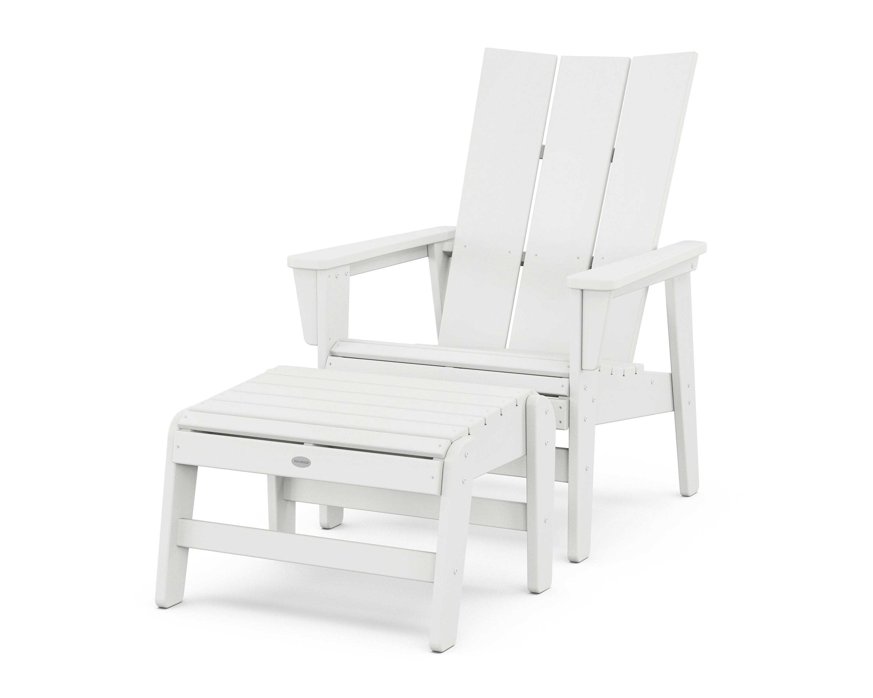 POLYWOOD Modern Grand Upright Adirondack Chair with Ottoman in White