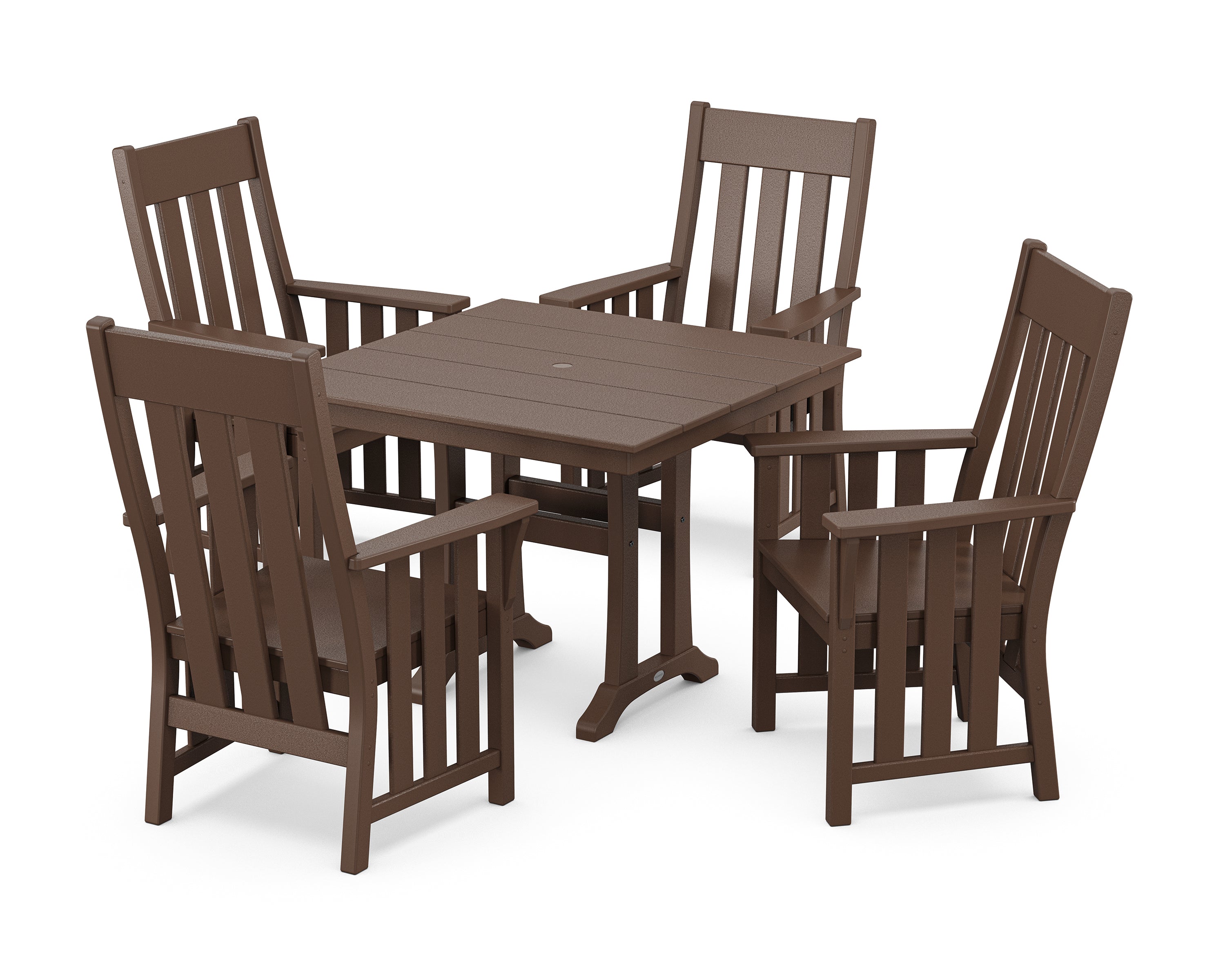 Martha Stewart by POLYWOOD Acadia 5-Piece Farmhouse Dining Set with Trestle Legs in Mahogany