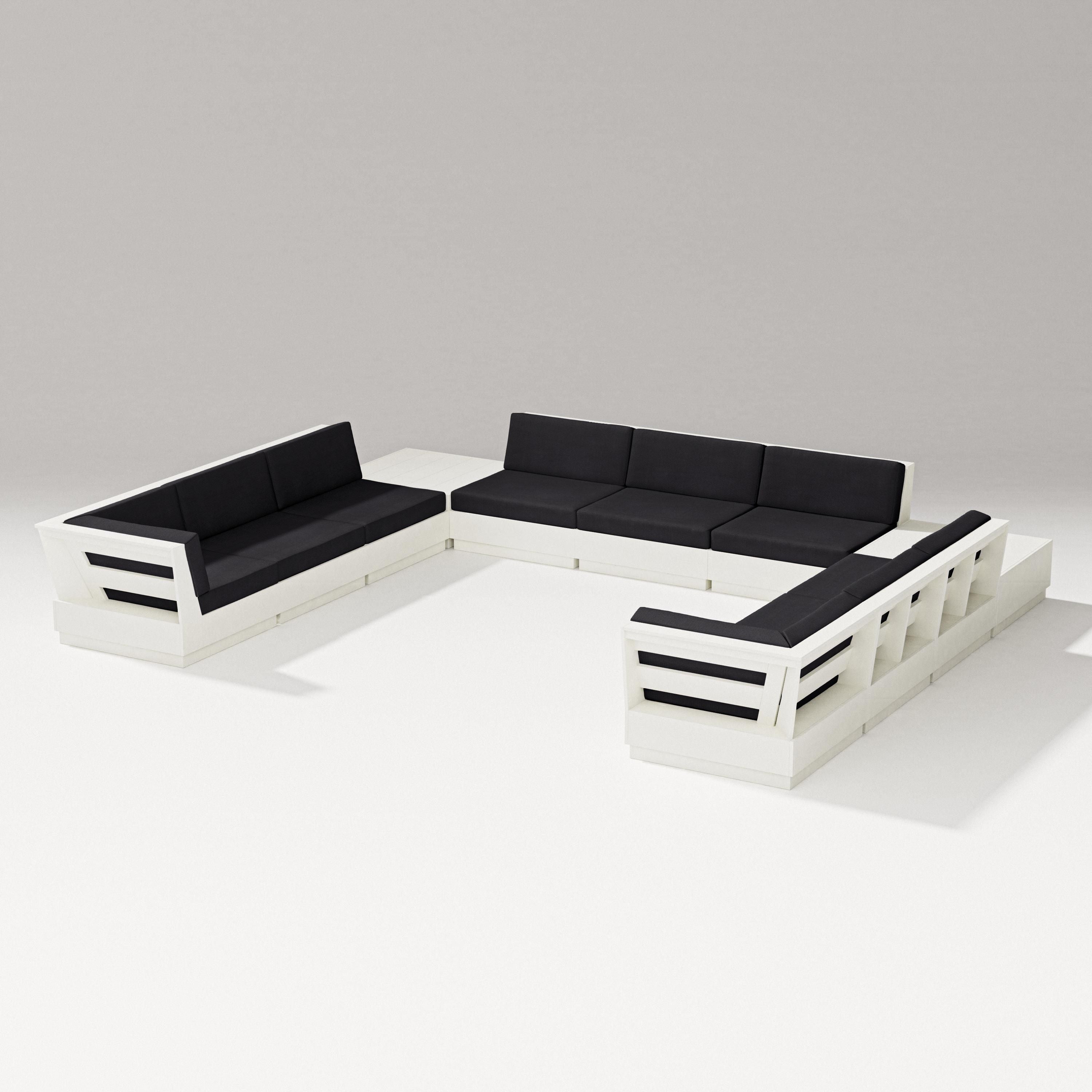 PW Designer Series Elevate 11-Piece U-Shaped Sofa Sectional in Vintage White / Midnight Linen