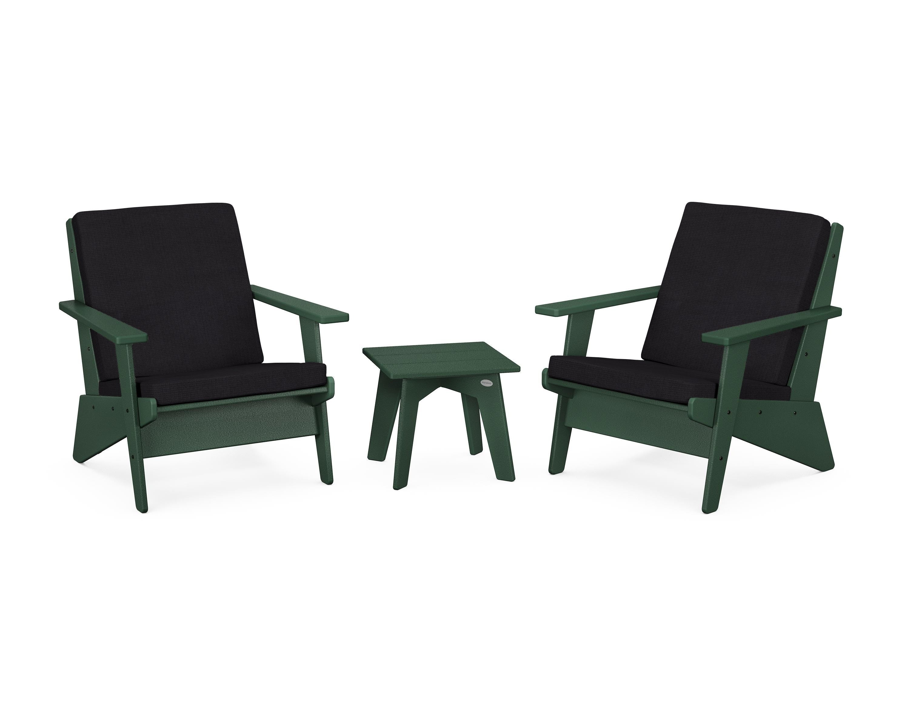 POLYWOOD Riviera Modern Lounge 3-Piece Set in Green / Midnight Linen