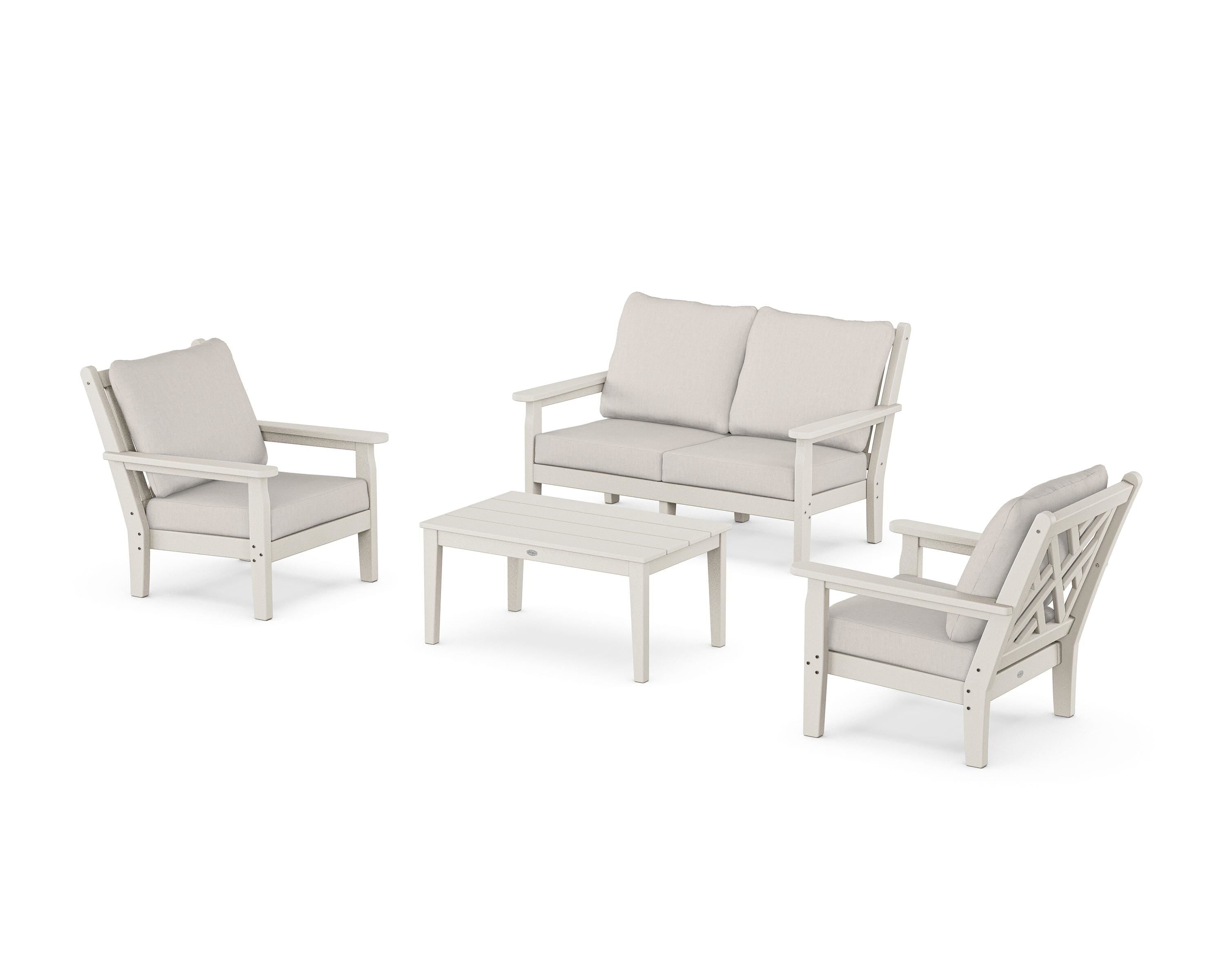 POLYWOOD Chippendale 4-Piece Deep Seating Set with Loveseat in Sand / Cast Ash