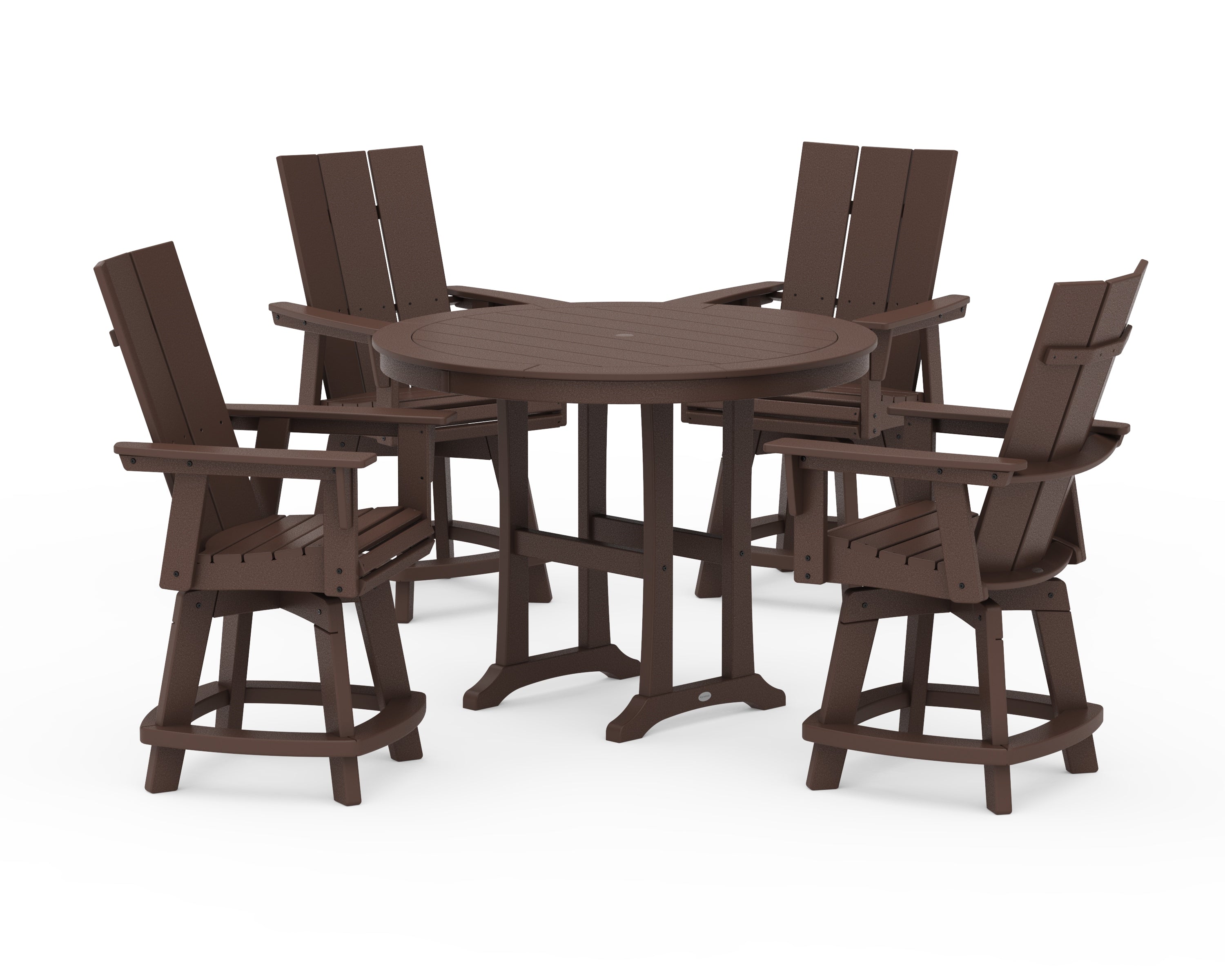 POLYWOOD 5-Piece Modern Swivel Counter Set in Mahogany