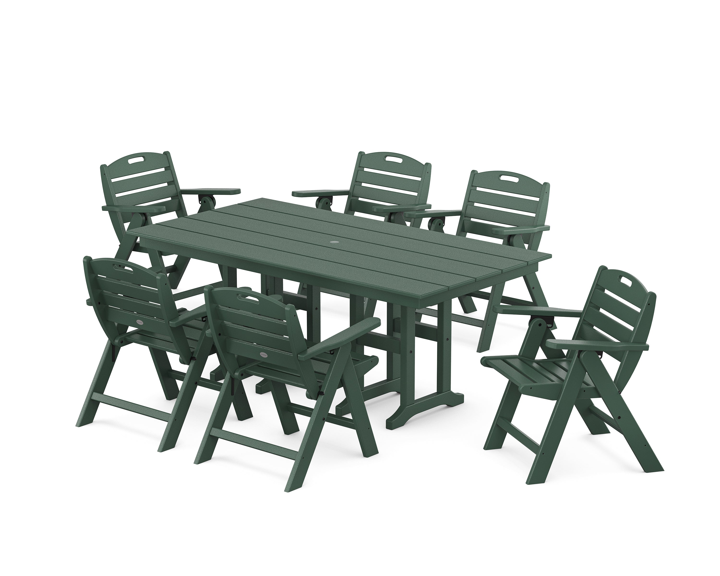 POLYWOOD Nautical Lowback 7-Piece Farmhouse Dining Set in Green
