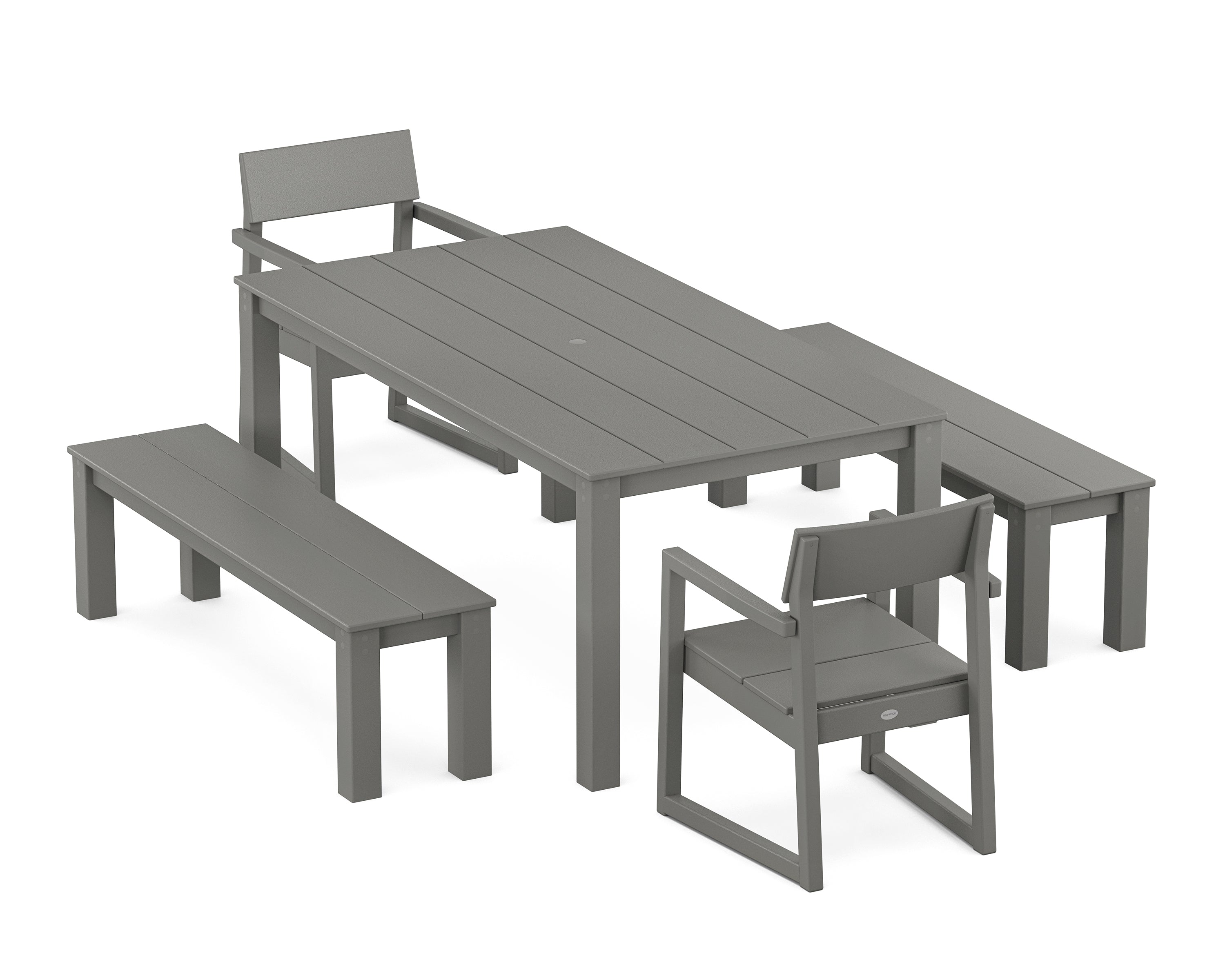 POLYWOOD EDGE 5-Piece Parsons Dining Set with Benches in Slate Grey