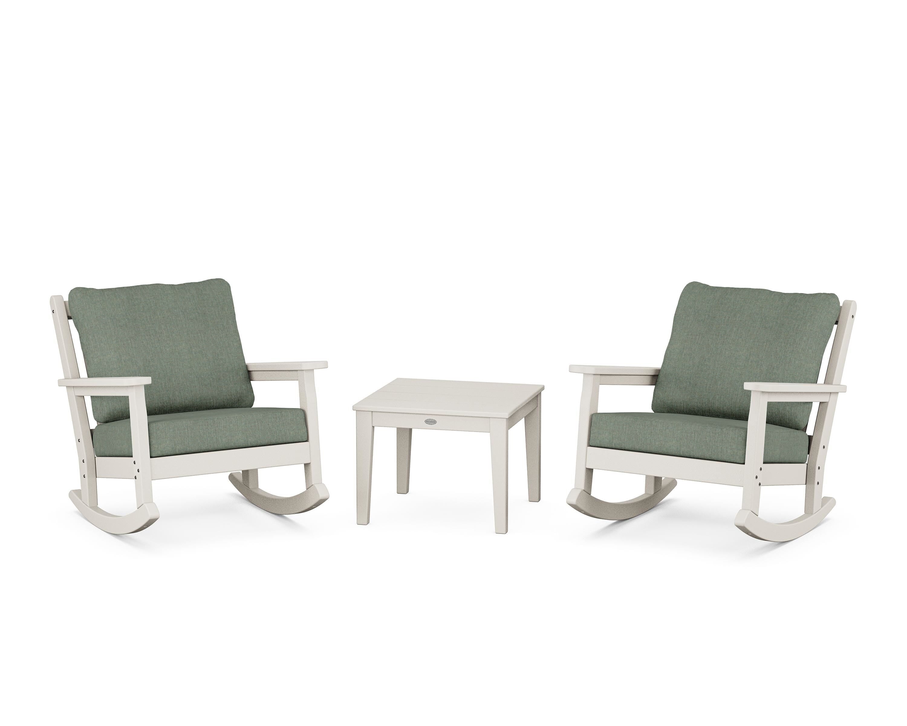 POLYWOOD Chippendale 3-Piece Deep Seating Rocker Set in Sand / Cast Sage