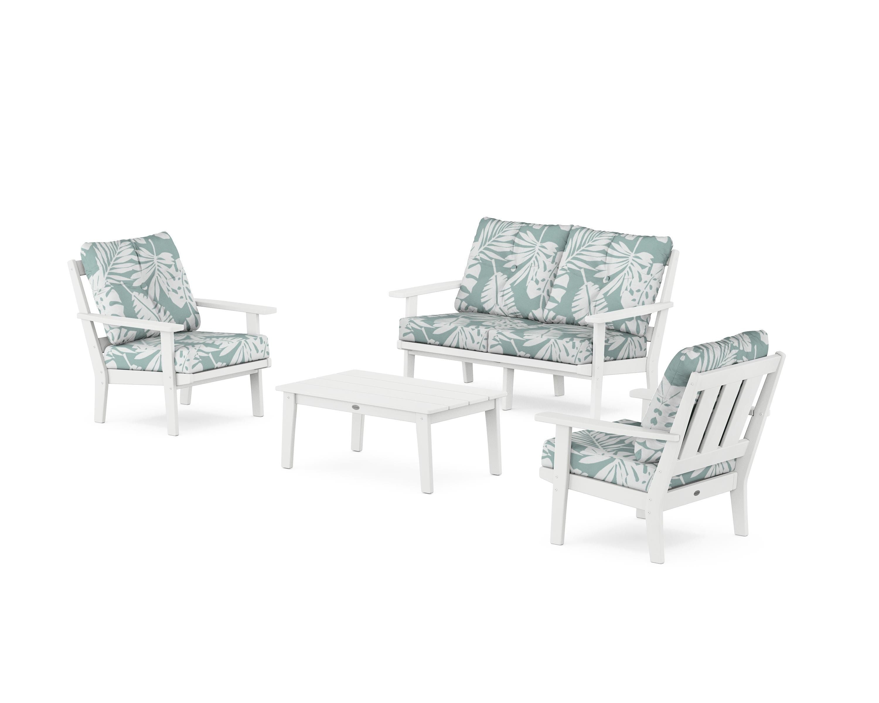 POLYWOOD Oxford 4-Piece Deep Seating Set with Loveseat in White / Leaf Glacier Spa