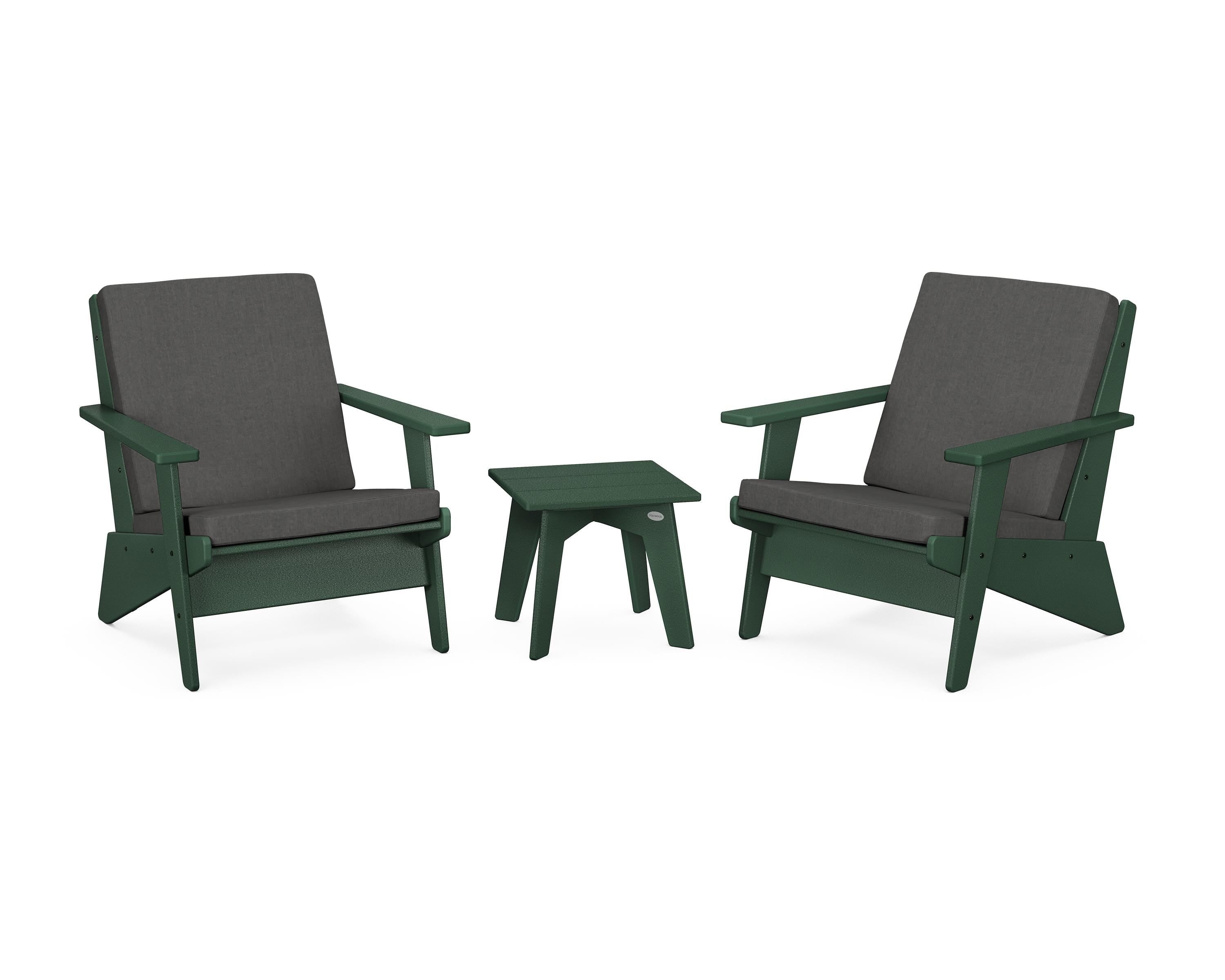 POLYWOOD Riviera Modern Lounge 3-Piece Set in Green / Spectrum Carbon
