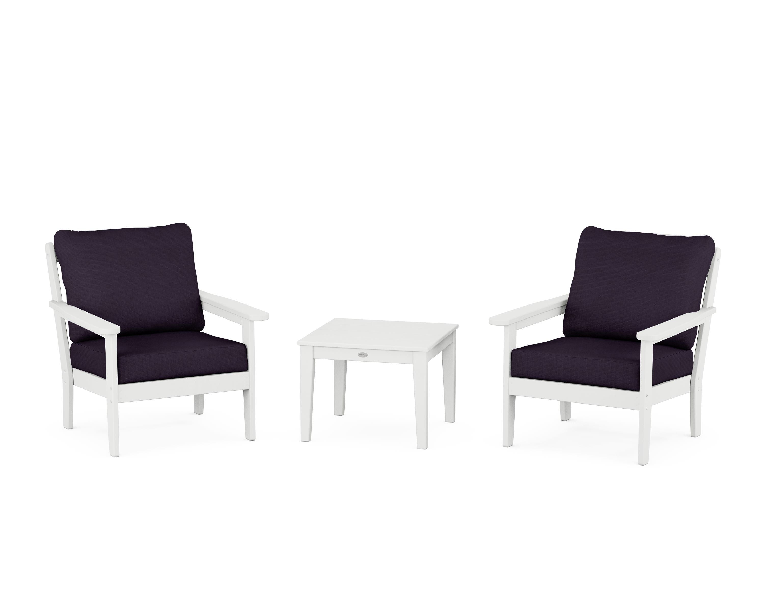 Country Living Cottage 3-Piece Deep Seating Set in White / Navy Linen