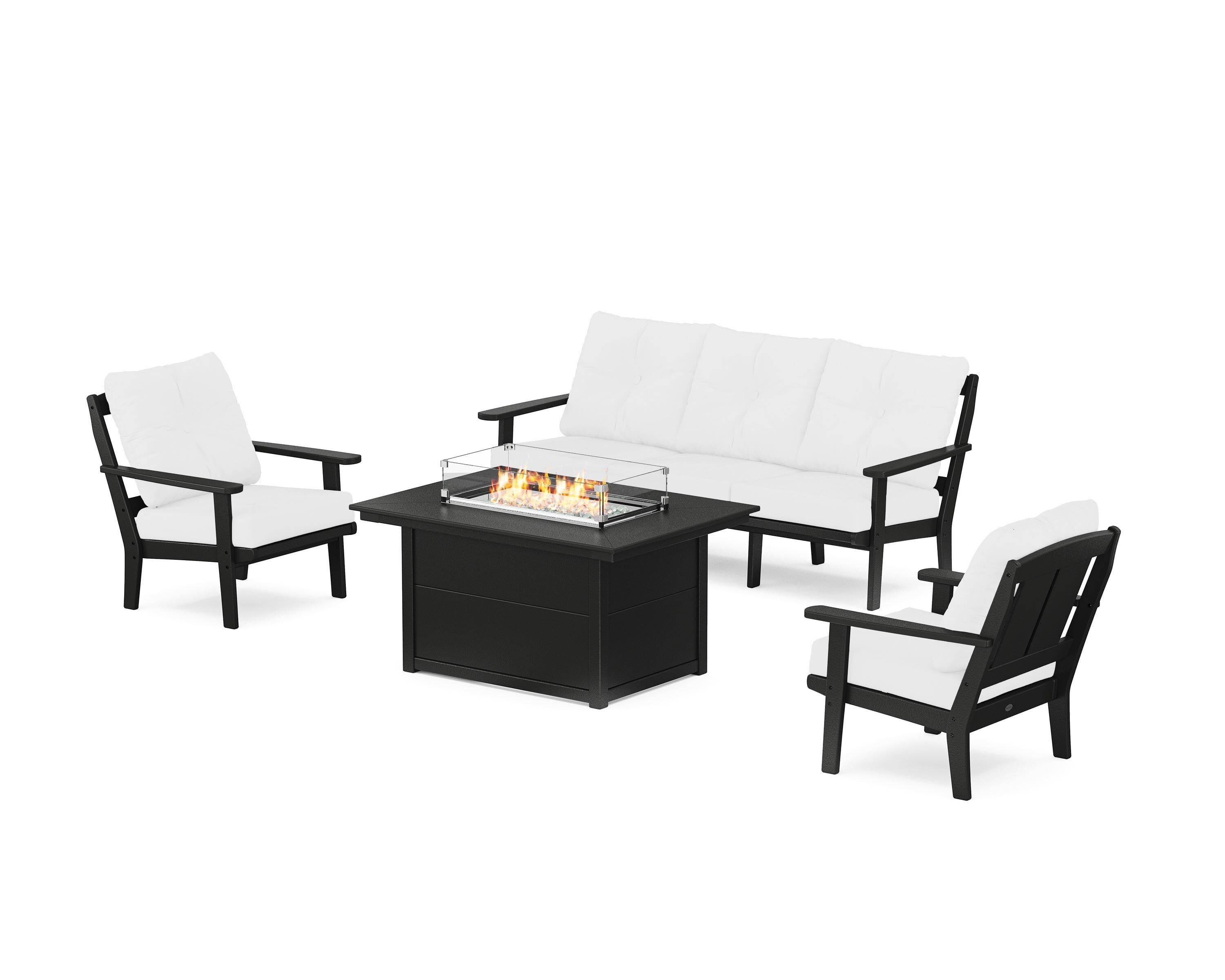 POLYWOOD Mission Deep Seating Fire Pit Table Set in Black / Natural