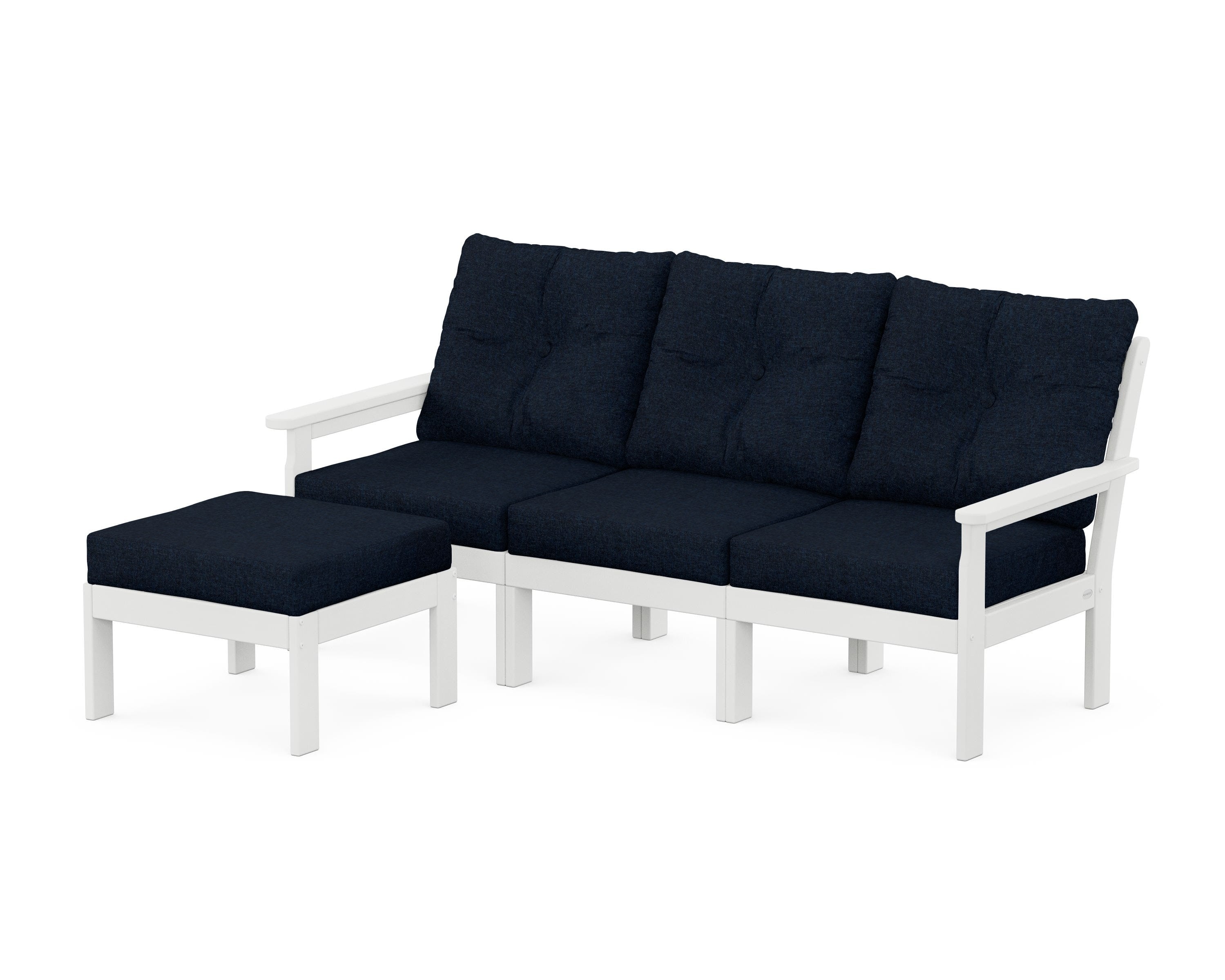 POLYWOOD Vineyard 4-Piece Sectional with Ottoman in White / Marine Indigo
