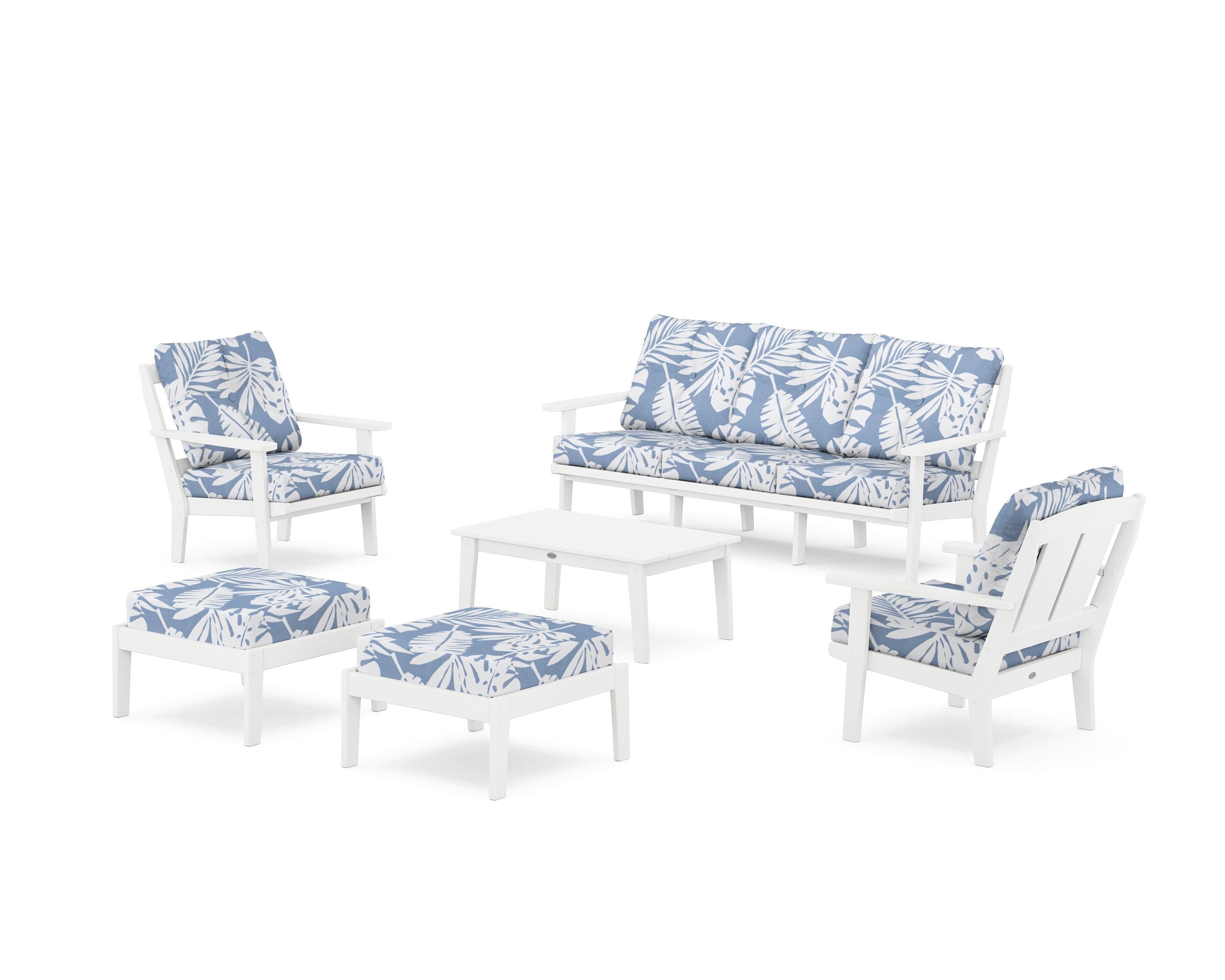 POLYWOOD Mission 6-Piece Lounge Sofa Set in White / Leaf Sky Blue
