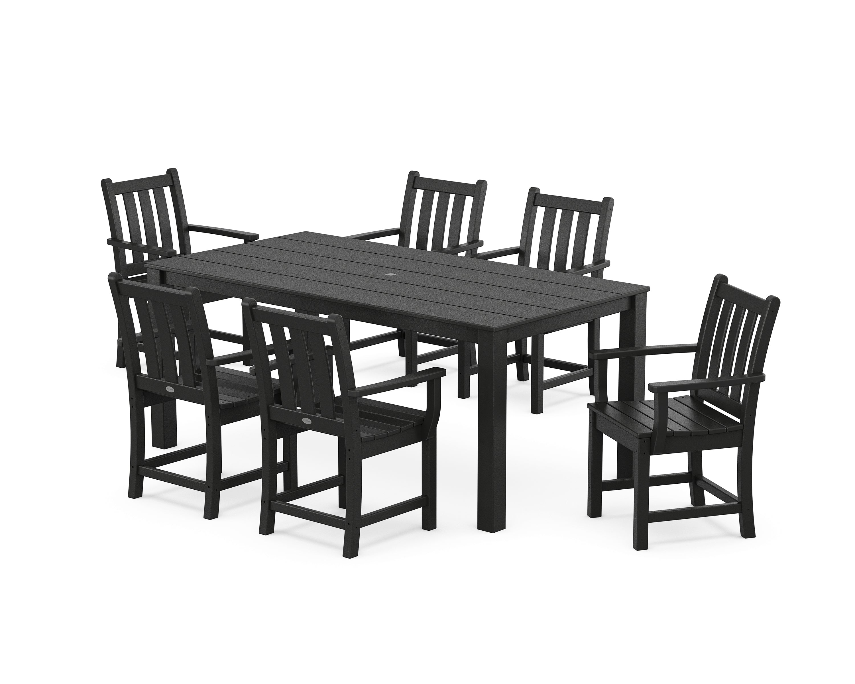 POLYWOOD Traditional Garden Arm Chair 7-Piece Parsons Dining Set in Black