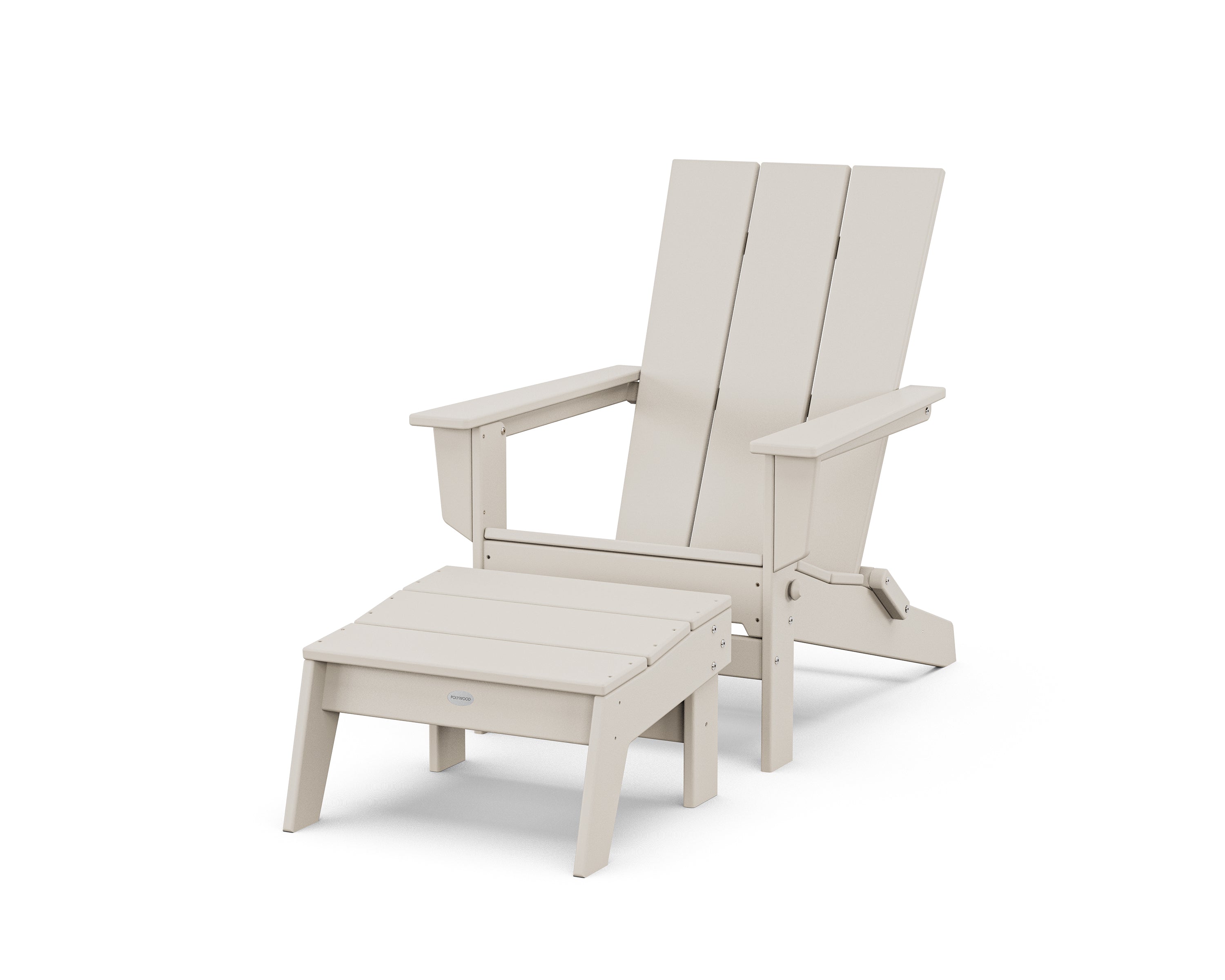 POLYWOOD Modern Studio Folding Adirondack Chair with Ottoman in Sand