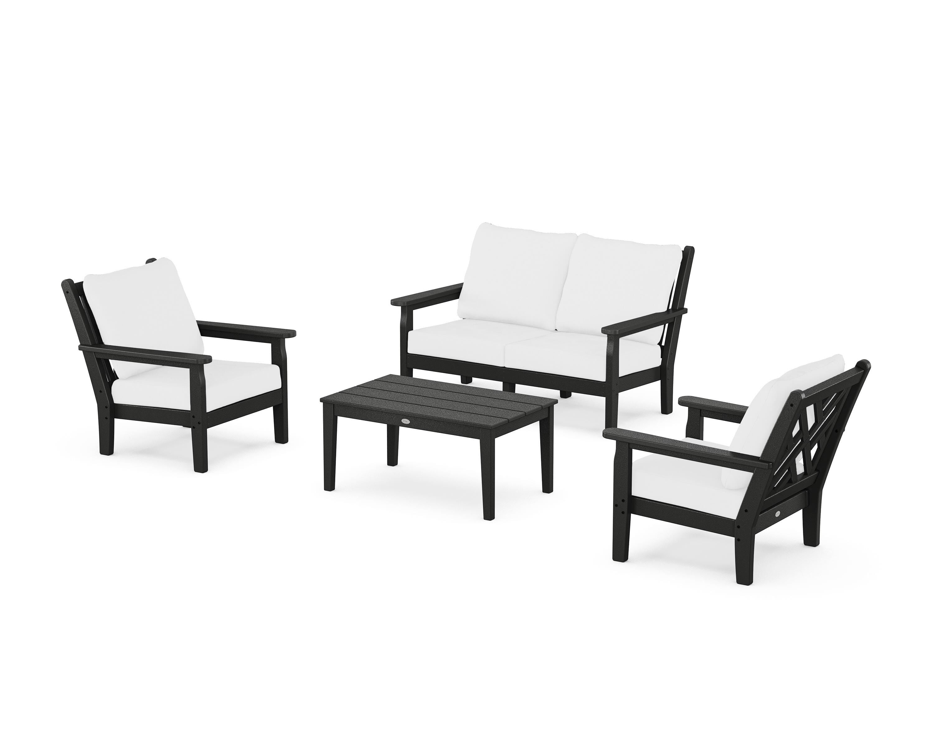 POLYWOOD Chippendale 4-Piece Deep Seating Set with Loveseat in Black / Natural