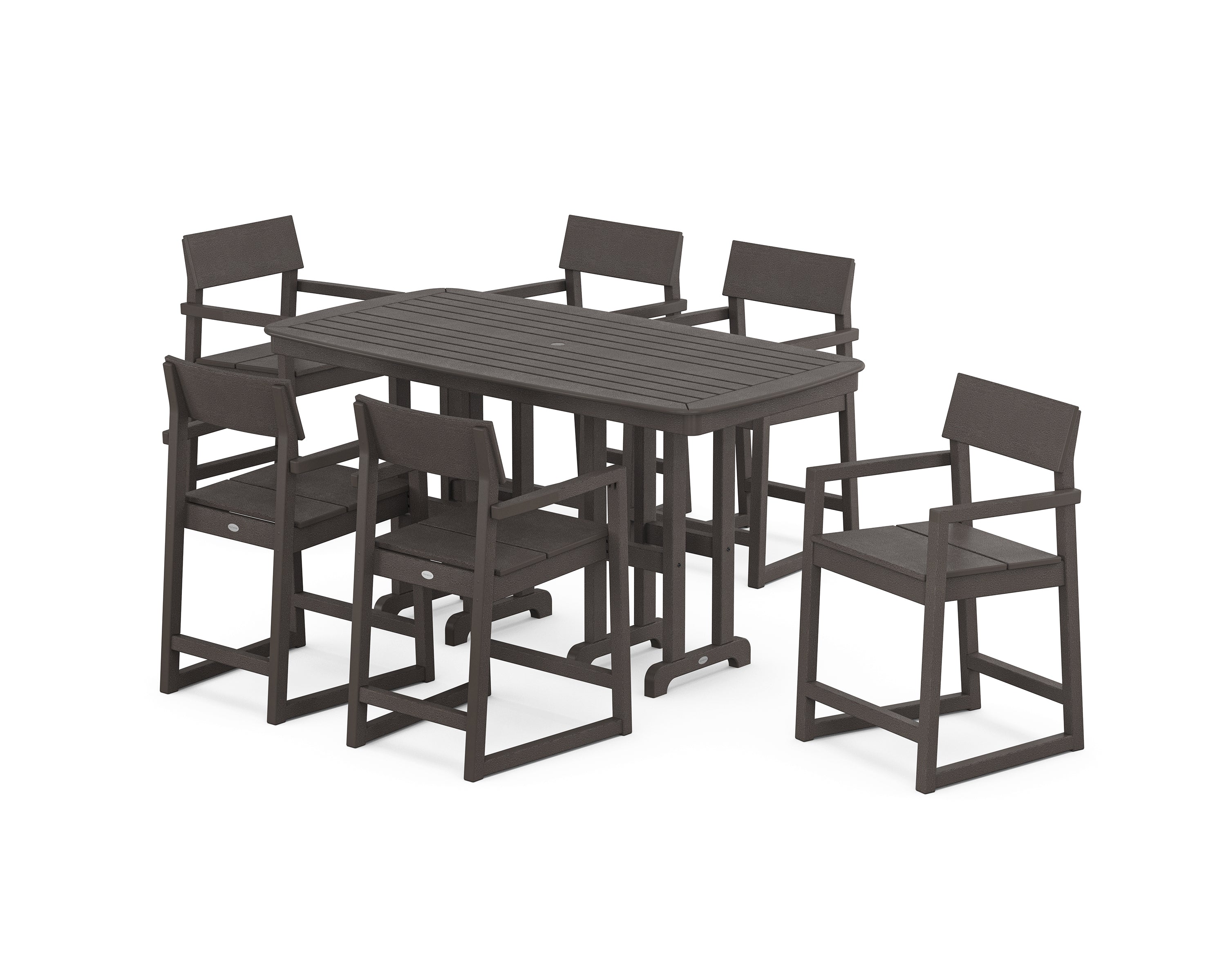 POLYWOOD EDGE Arm Chair 7-Piece Counter Set in Vintage Coffee