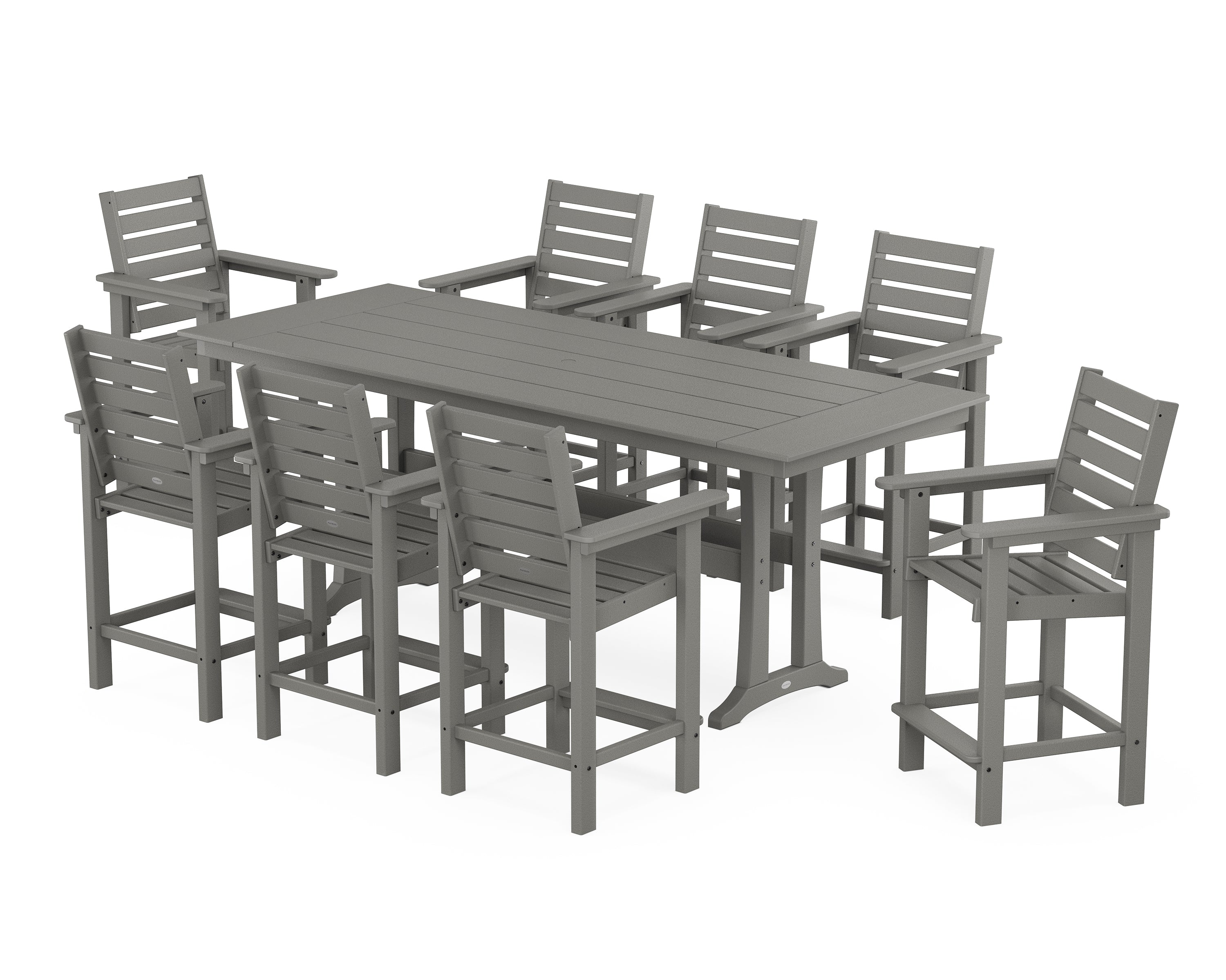 POLYWOOD® Captain 9-Piece Farmhouse Counter Set with Trestle Legs in Slate Grey