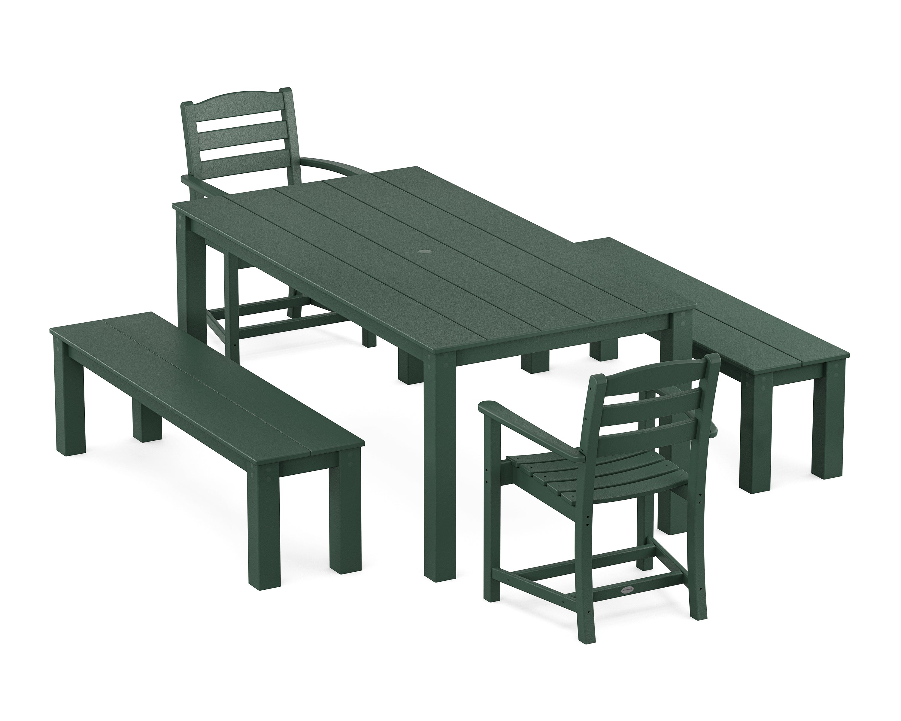 POLYWOOD La Casa Cafe' 5-Piece Parsons Dining Set with Benches in Green