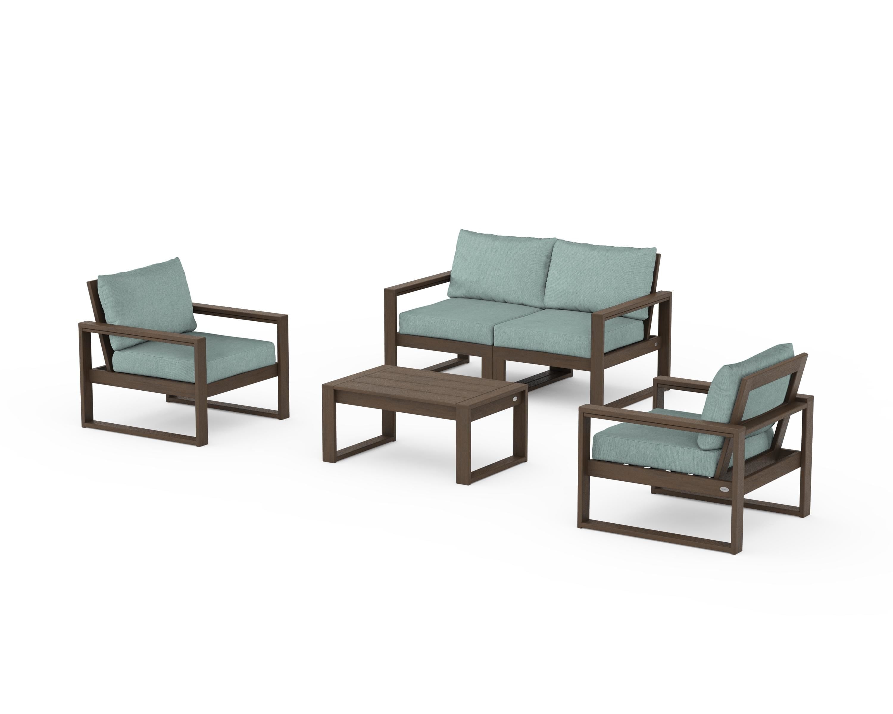 POLYWOOD EDGE Sectional 4-Piece Deep Seating Set with Loveseat in Kona / Glacier Spa