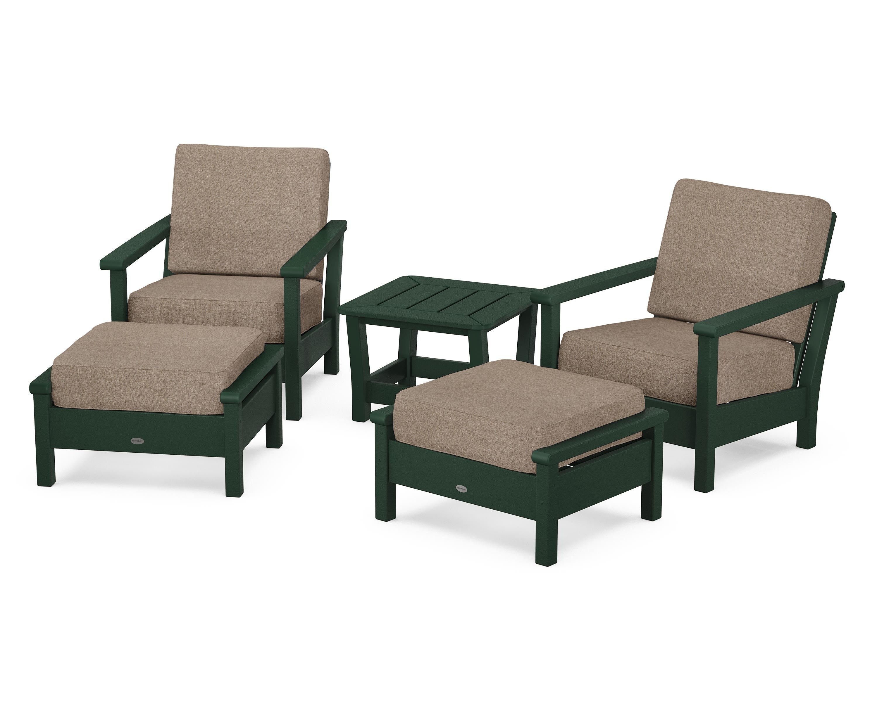 POLYWOOD Harbour 5-Piece Deep Seating Chair Set in Green / Spiced Burlap