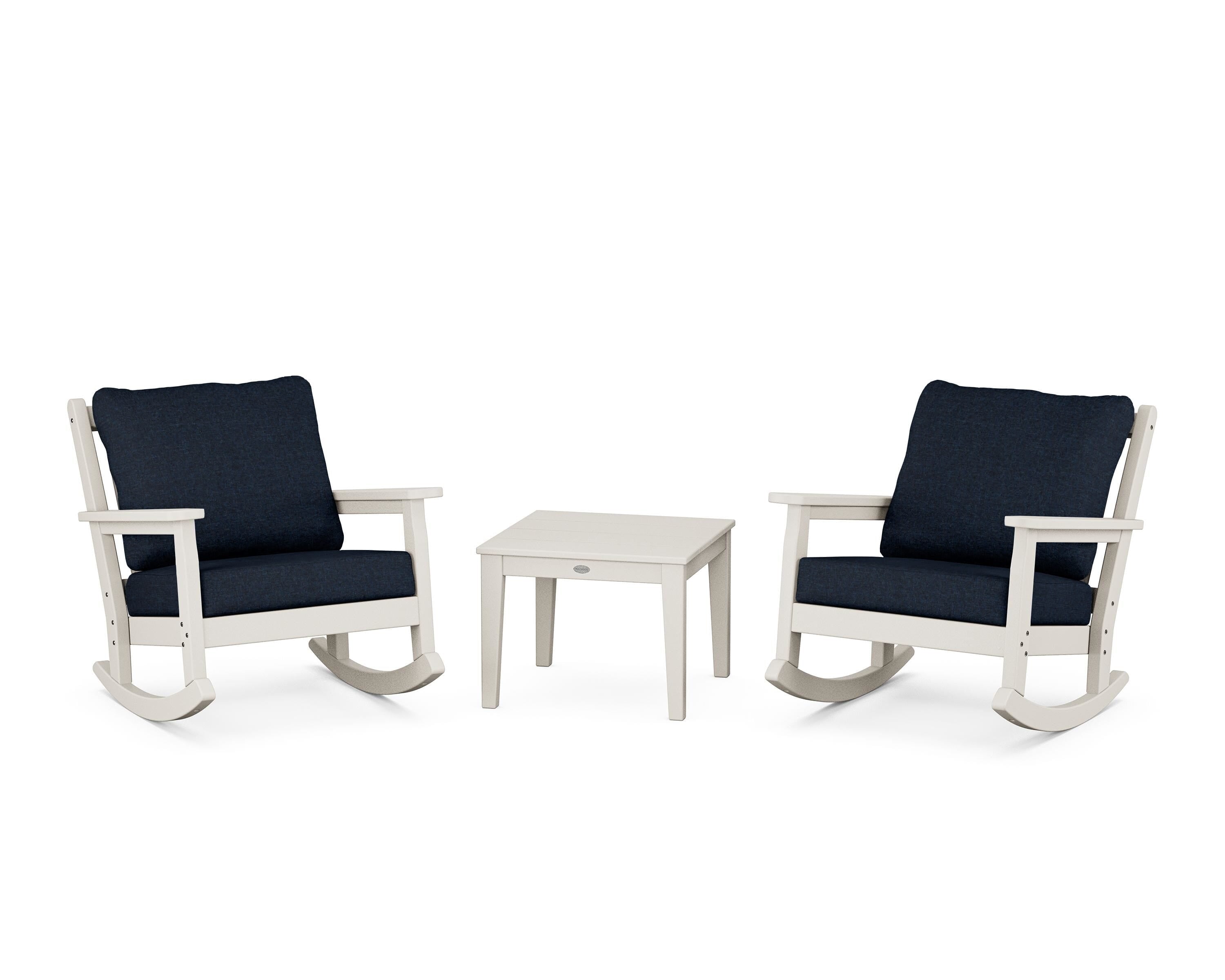 POLYWOOD Chippendale 3-Piece Deep Seating Rocker Set in Sand / Marine Indigo