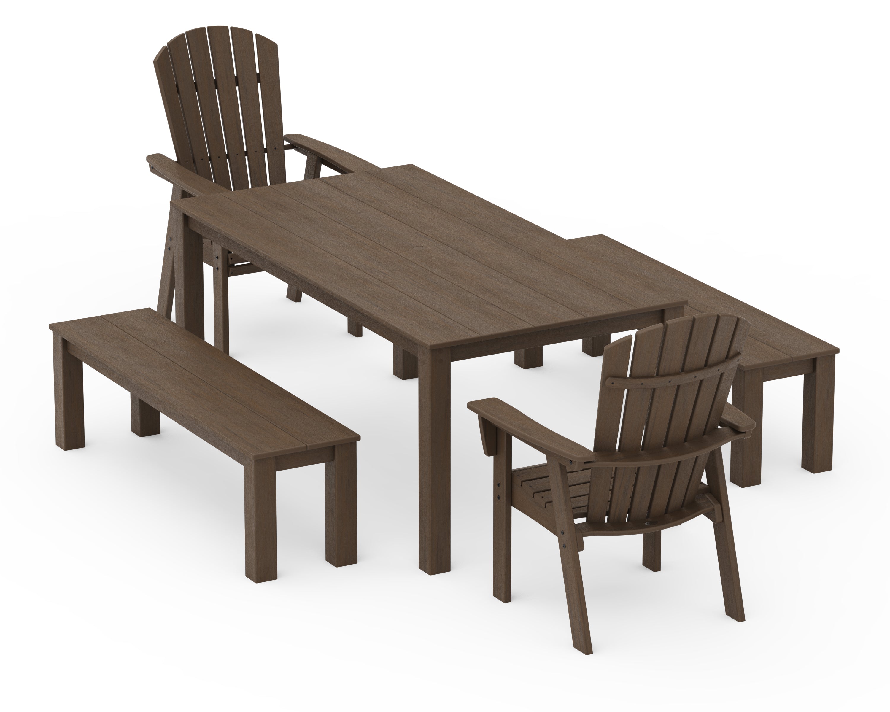POLYWOOD Nautical Curveback Adirondack 5-Piece Parsons Dining Set with Benches in Kona