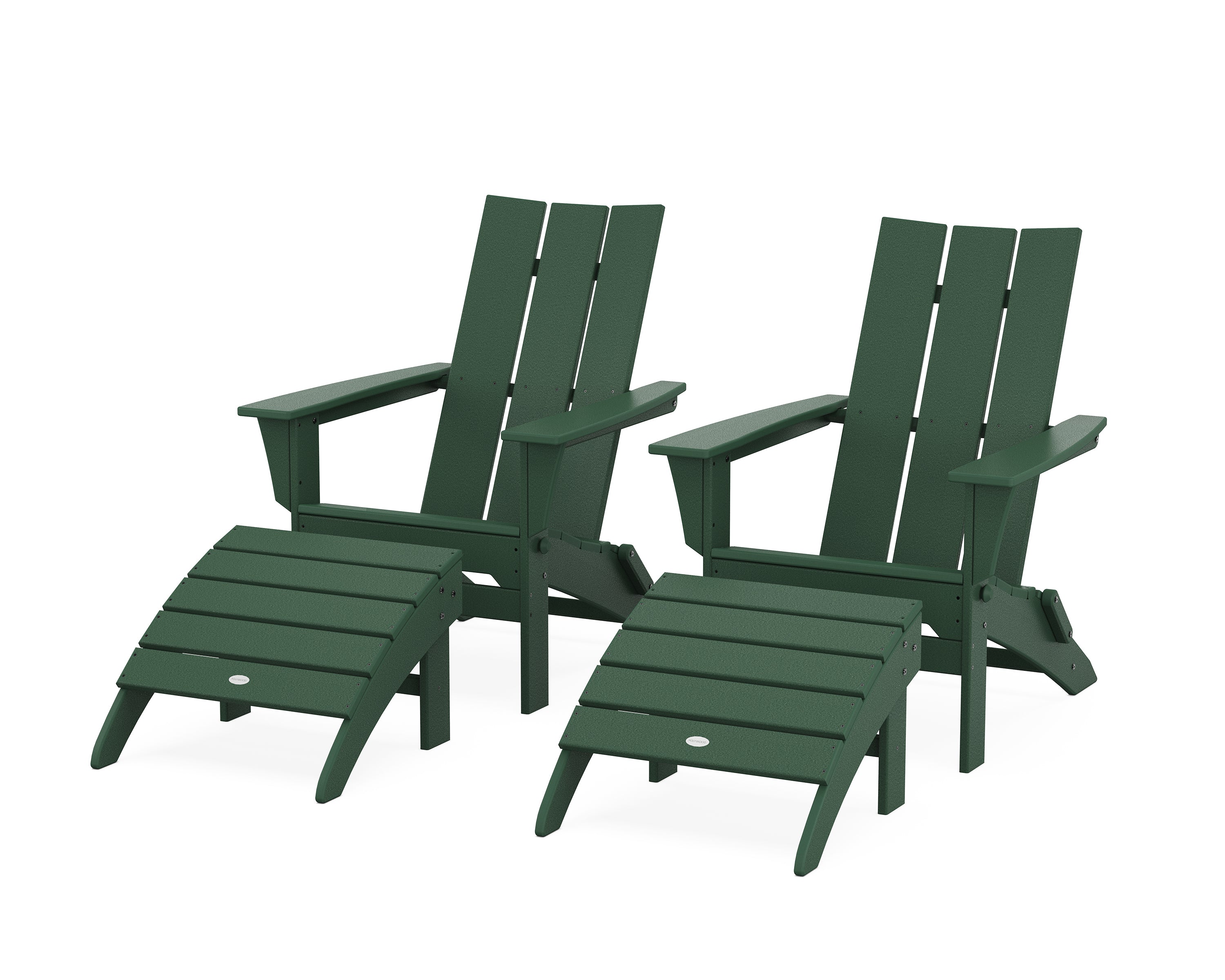 POLYWOOD Modern Folding Adirondack Chair 4-Piece Set with Ottomans in Green