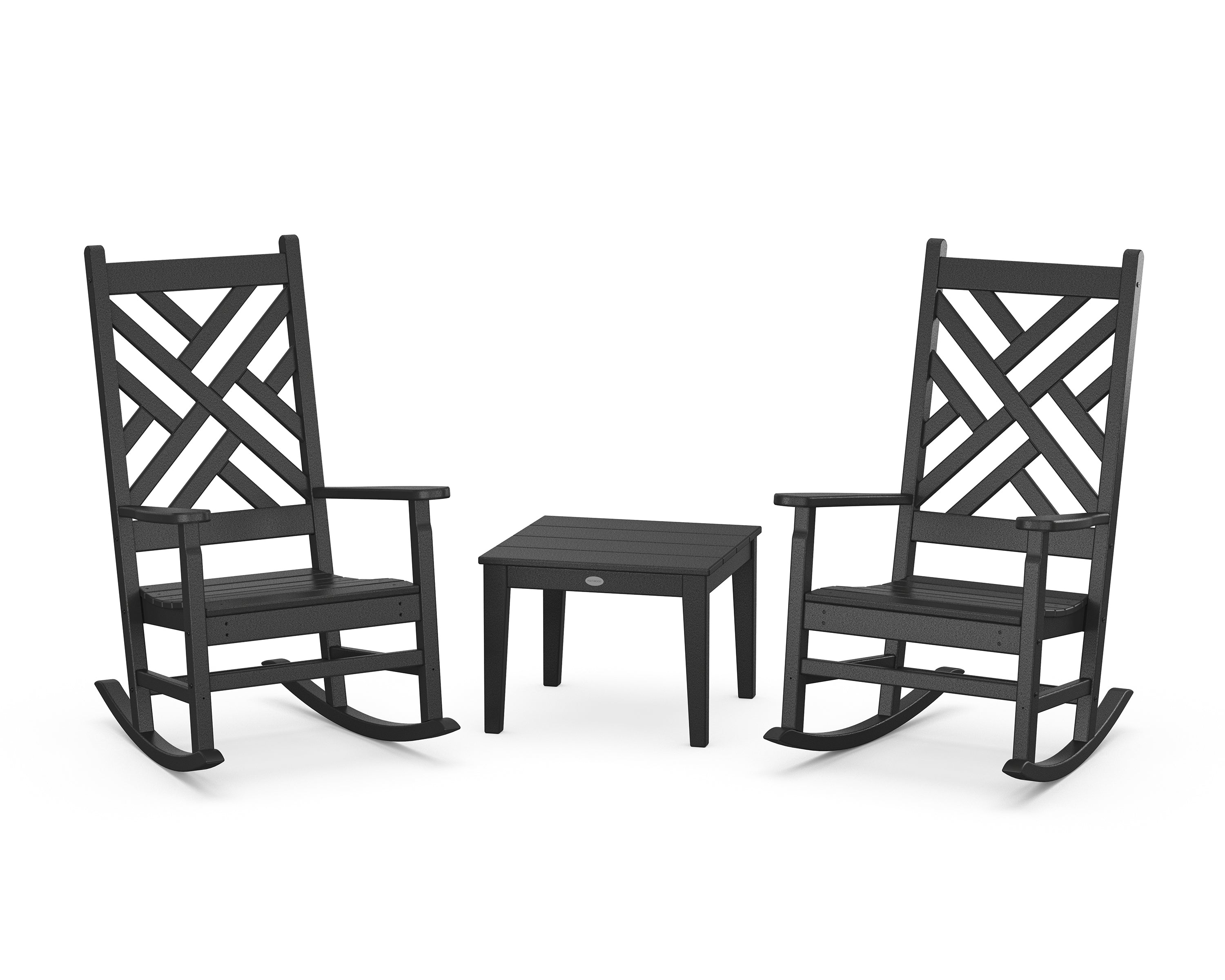 POLYWOOD Chippendale 3-Piece Rocking Chair Set in Black