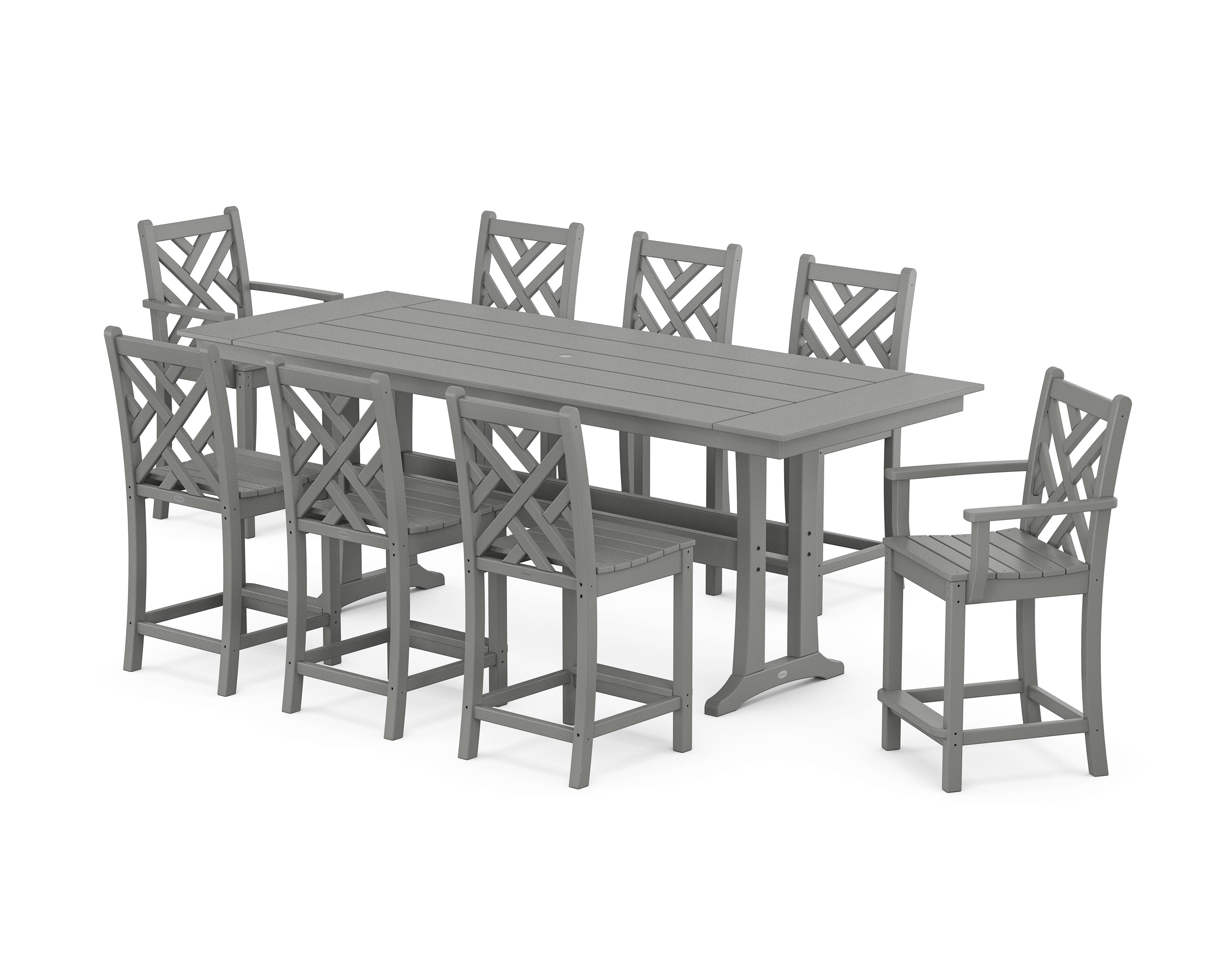 POLYWOOD® Chippendale 9-Piece Farmhouse Counter Set with Trestle Legs in Slate Grey