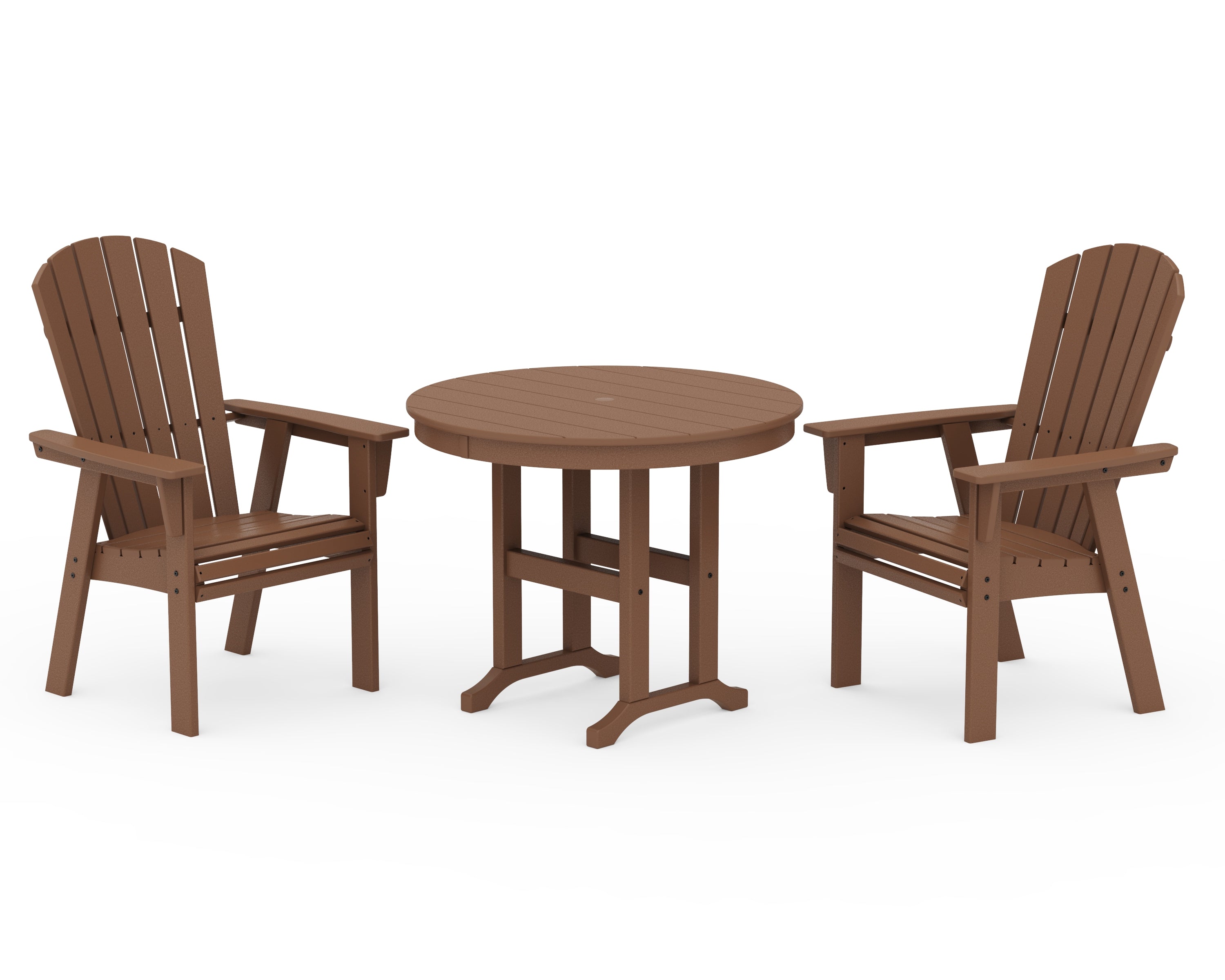POLYWOOD Nautical Adirondack 3-Piece Round Dining Set in Teak